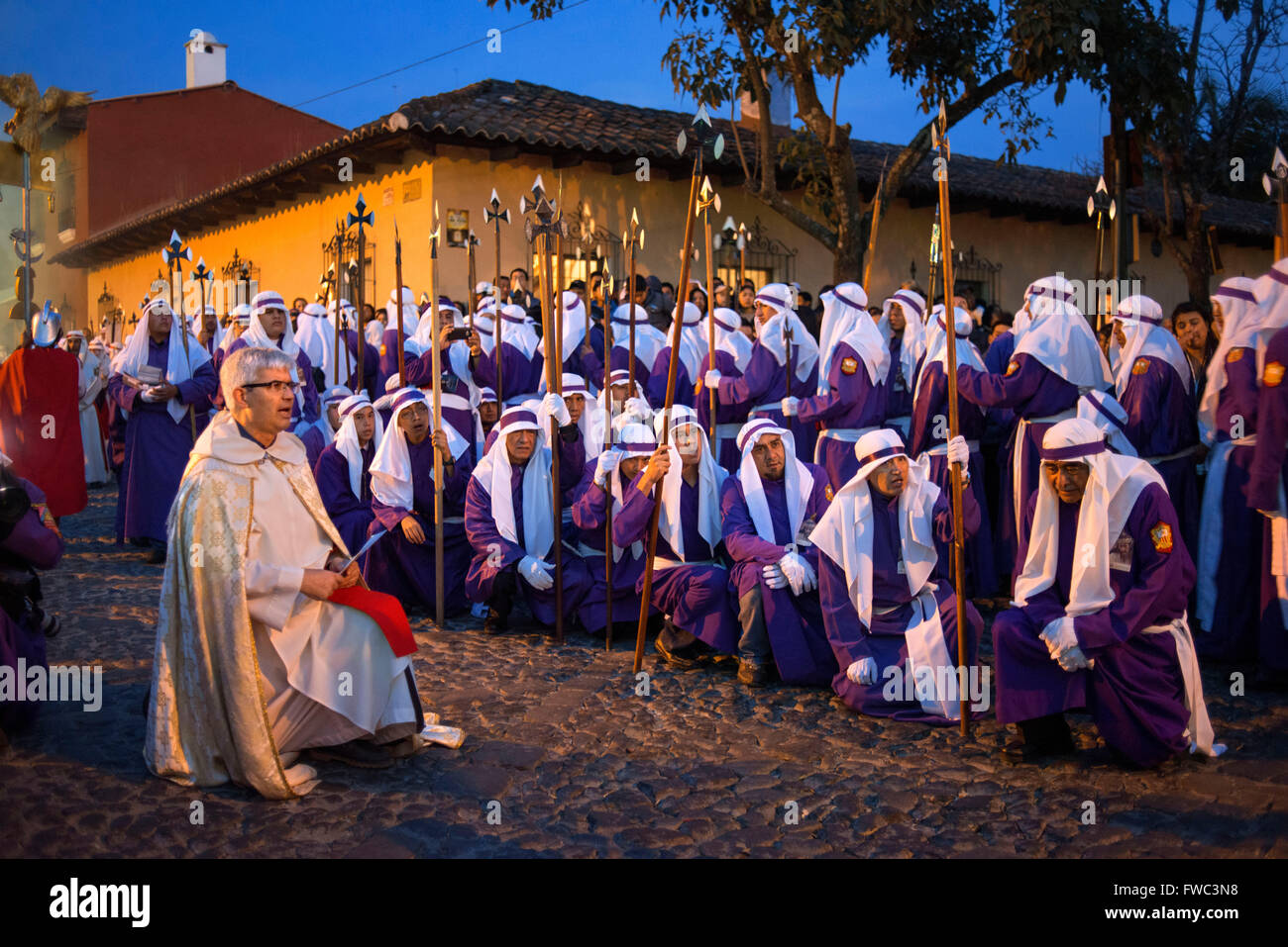 Procession de la Semaine Sainte de Pâques à Antigua, au Guatemala. Jésus Nazareno de la Penitencia Procession à Antigua, au Guatemala. Semaine sainte, Banque D'Images