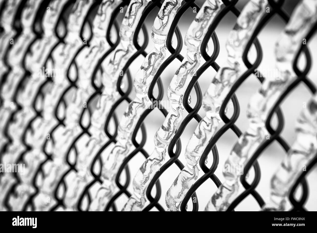 Close up de clôture après une tempête de glace dans winterc Banque D'Images