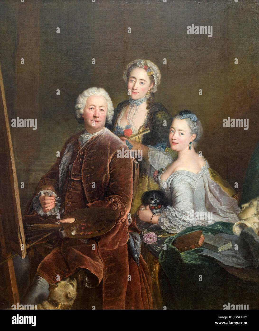 Antoine Pesne (1683-1757). Self-portrait with filles Henriette Joyard et Marie de Rège au chevalet. 1754. Banque D'Images