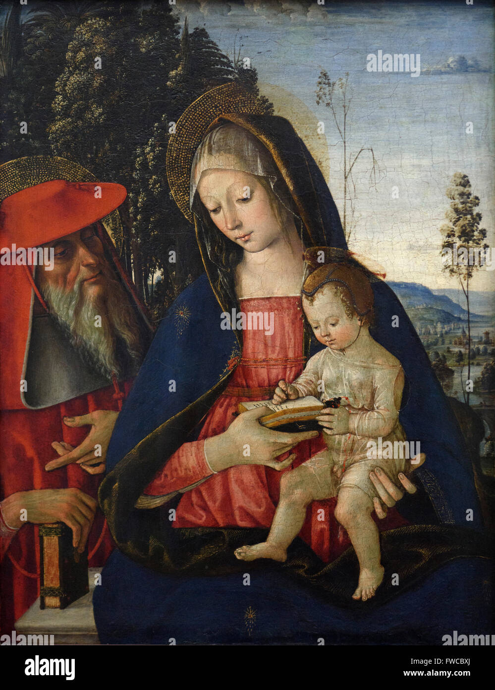 Bernardino Pinturicchio (ca.1454-1513), Maria avec enfant et saint Jérôme (ca. 1481). Banque D'Images