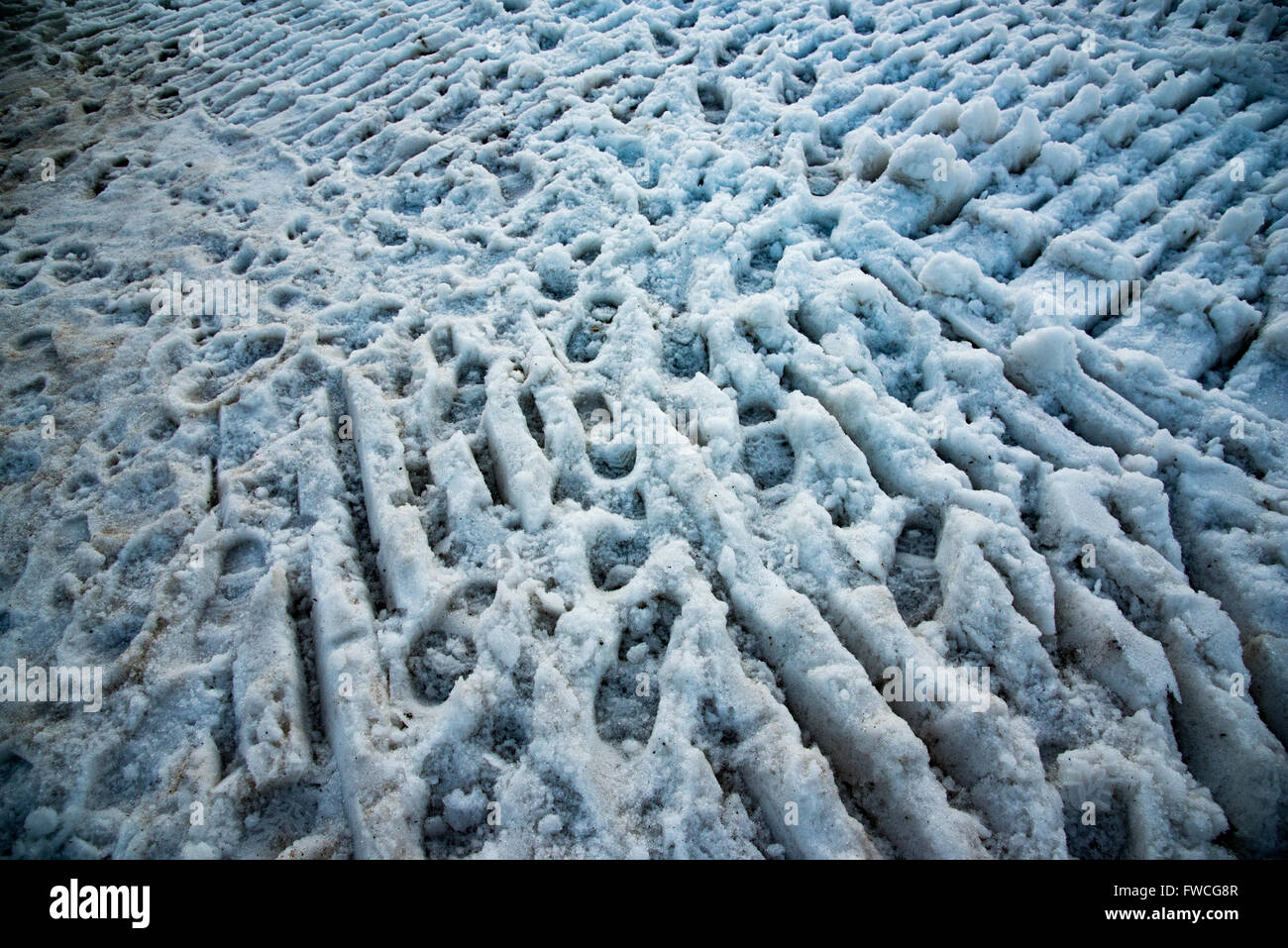 Beaucoup de traces de pas dans la neige. Banque D'Images