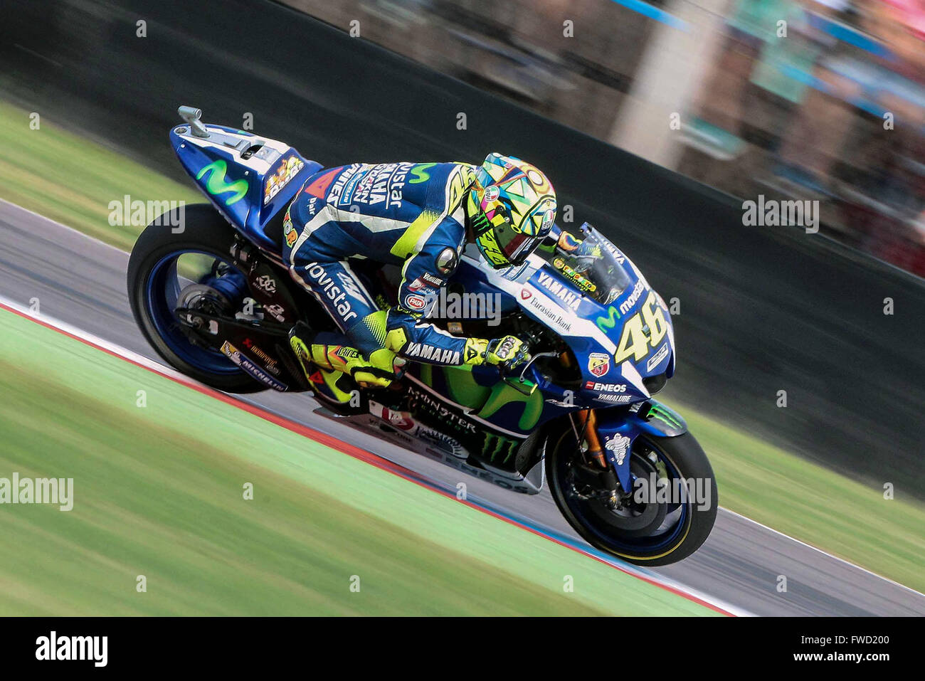 Rio Hondo, l'Argentine. 06Th avr, 2016. Italie's biker Valentino Rossi chevauche son Yamaha durant la course MotoGP du Grand Prix de l'Argentine à Termas de Rio Hondo circuit, à Santiago del Estero, en Argentine, le 3 avril 2016 (photo de Marco Iorio) Crédit : marco iorio/Alamy Live News Banque D'Images