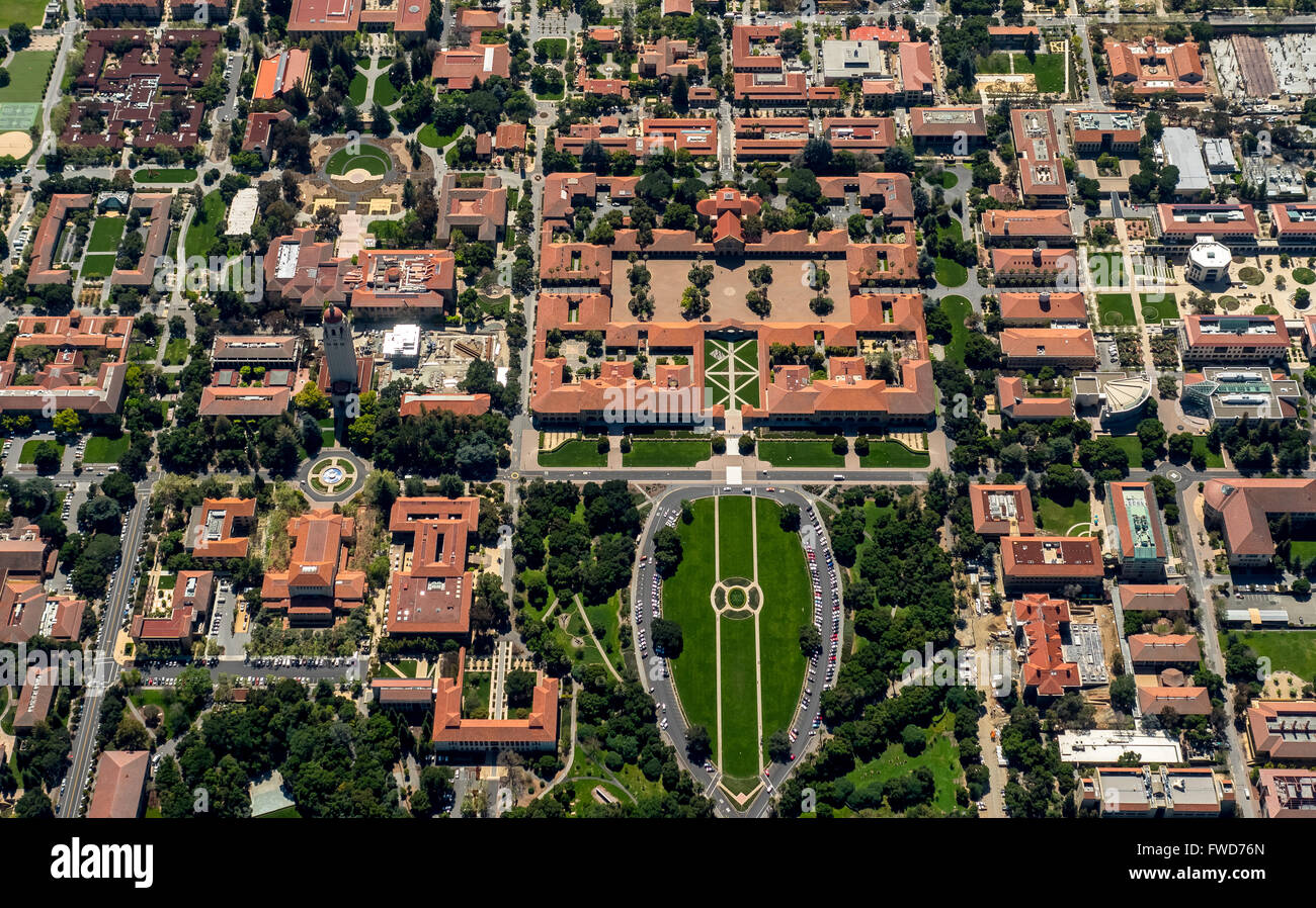 Campus de l'Université de Stanford à Palo Alto en Californie, Hoover Tower, campus, Silicon Valley, Californie, USA, vue aérienne, Banque D'Images