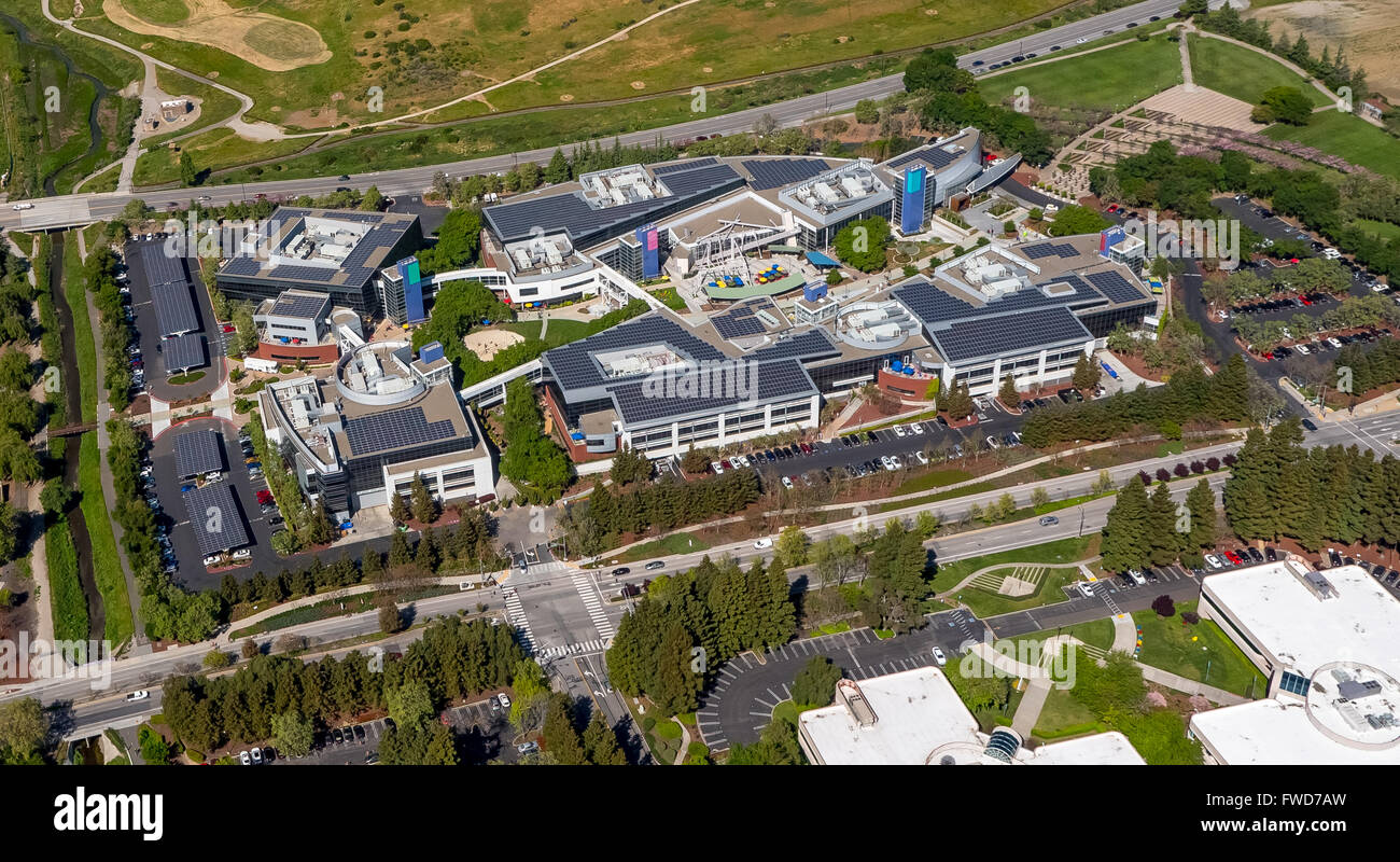 Photographie aérienne du siège de Google Mountain View, Californie, USA Banque D'Images