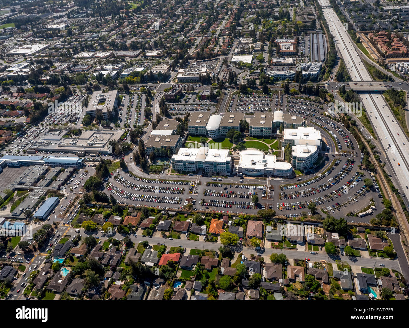 Campus Apple, Apple Inc., antenne, Apple, au-dessus de l'Université Apple Inc Cupertino en Californie, siège de la Silicon Valley Banque D'Images