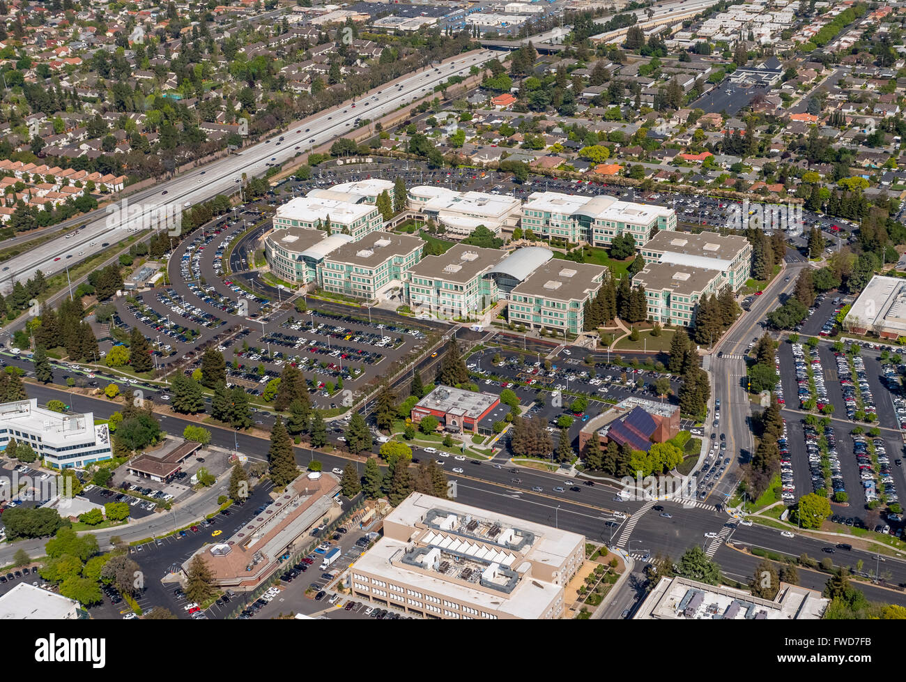 Campus Apple, Apple Inc., antenne, Apple, au-dessus de l'Université Apple Inc Cupertino en Californie, siège de la Silicon Valley Banque D'Images