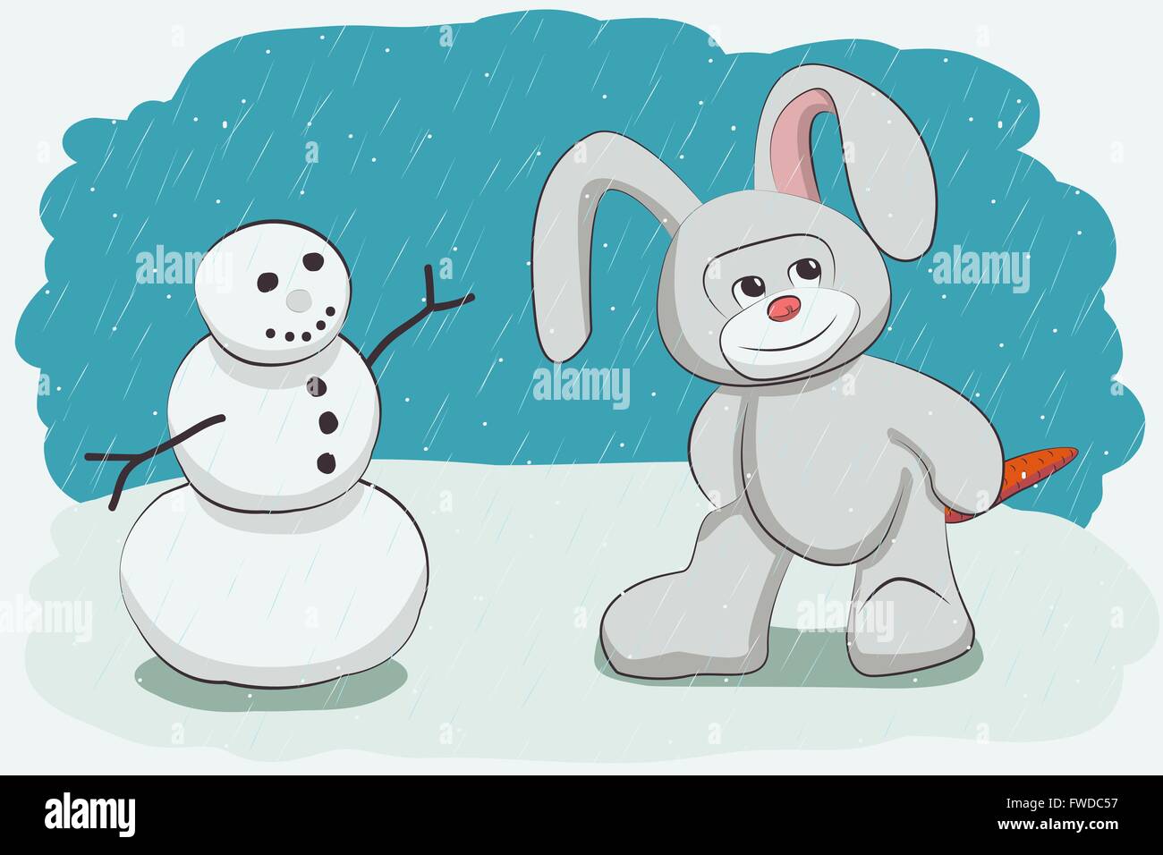 Le Snowman et lapin avec carotte volé - vector illustration Illustration de Vecteur