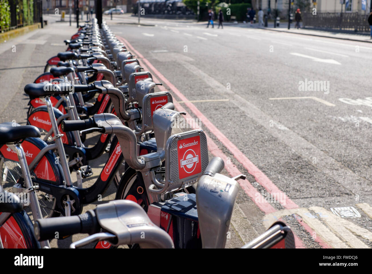 Cycles de Santander, station d'Hampstead Road, London, England, UK Banque D'Images