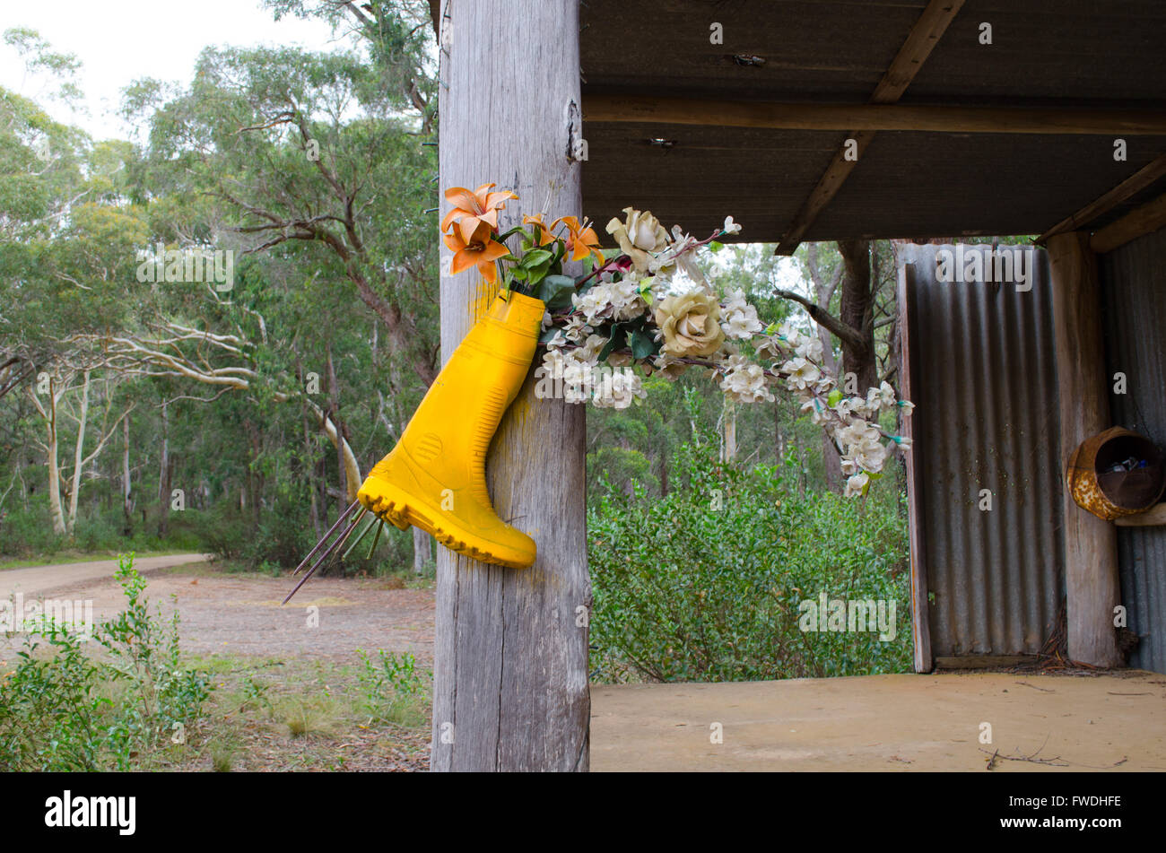 Memorial gumboot jaune Banque D'Images