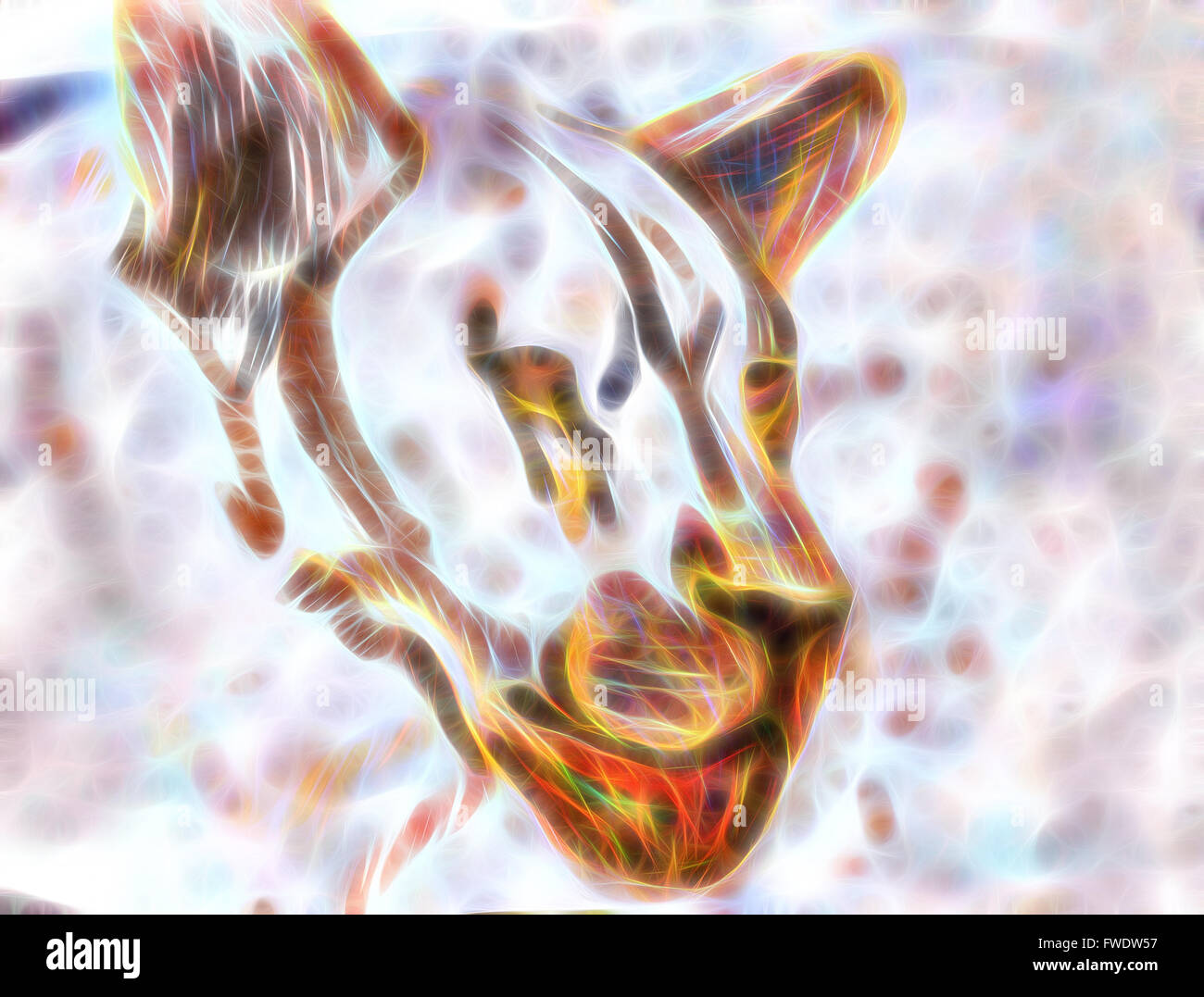 Lion de dessin et effet fractal et la couleur arrière-plan. Banque D'Images