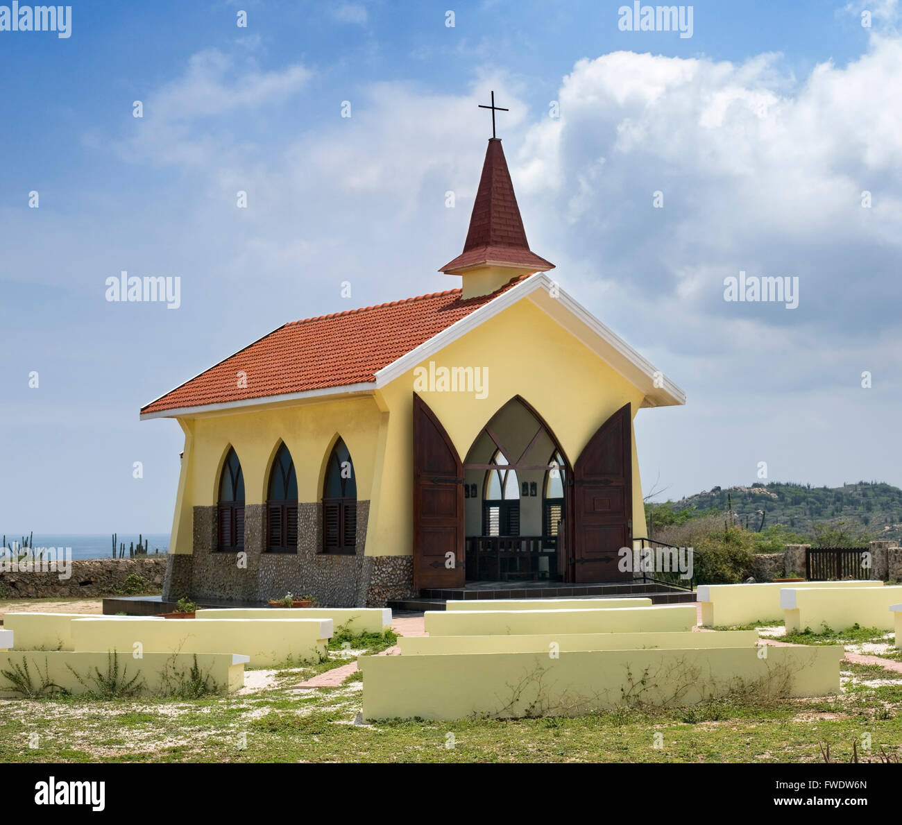 Chapelle d'Alto Vista sur une belle journée d'Aruba. Banque D'Images