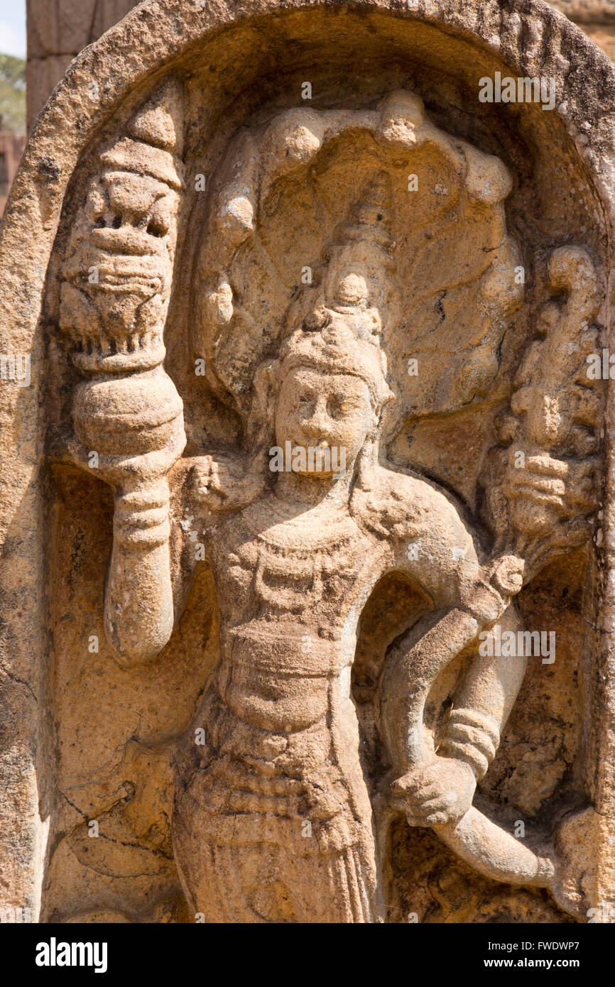 Sri Lanka, Polonnaruwa, Quadrangle, Vatadage, guardstone figure Banque D'Images