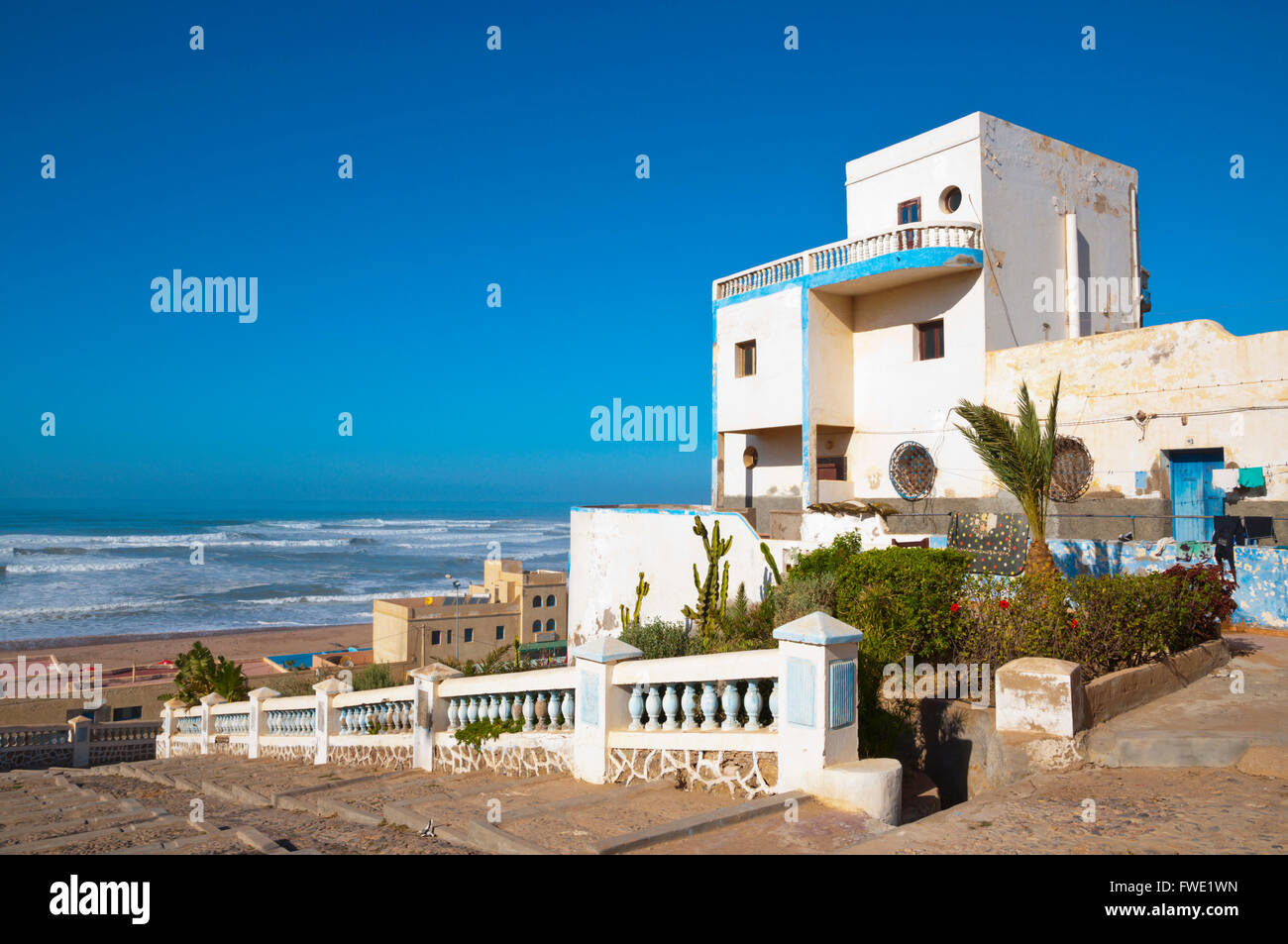 Maison Bateau, Sidi Ifni, Guelmim-Oued, région du sud du Maroc, l'Afrique du Nord Banque D'Images