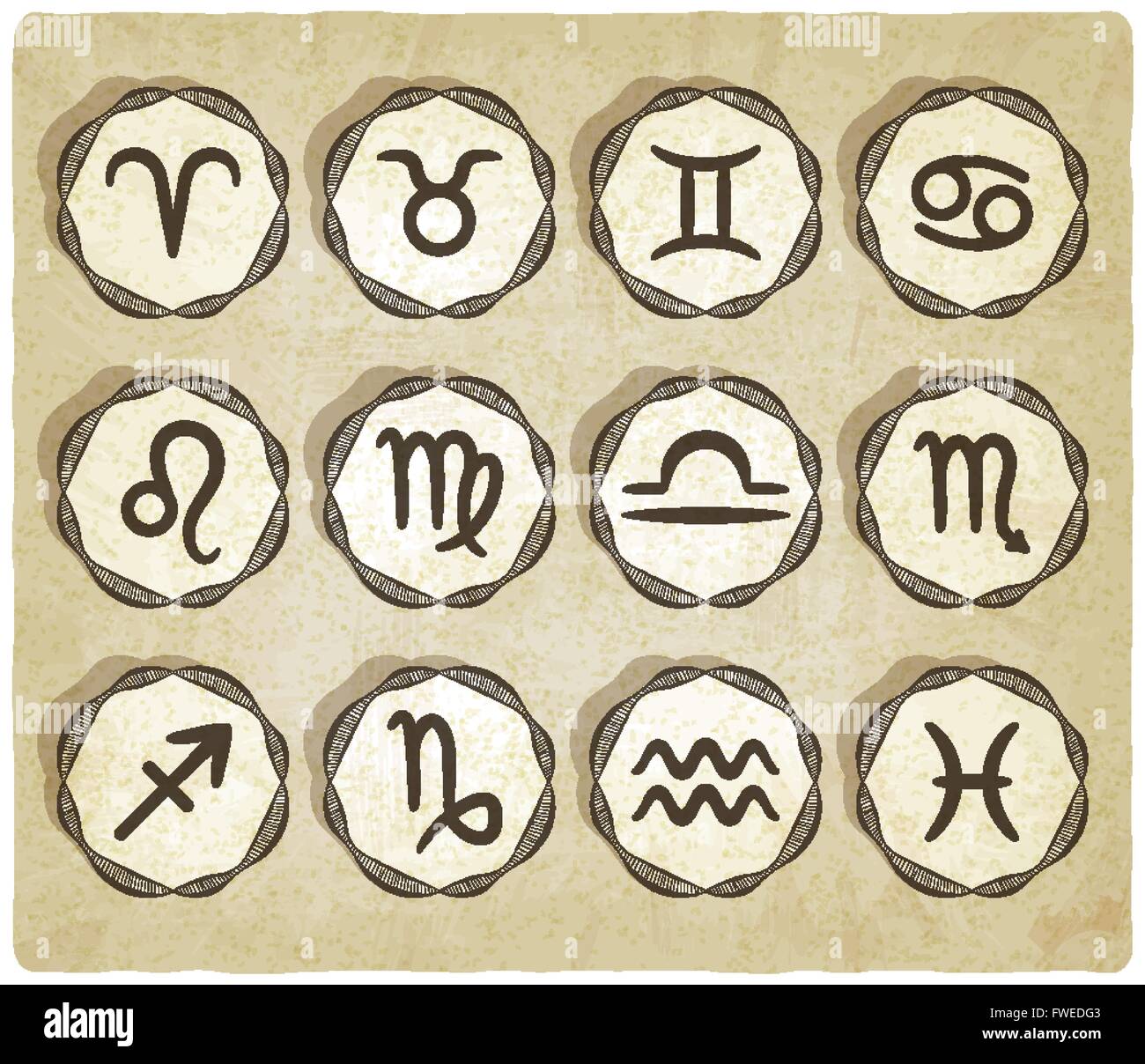 Ensemble de signes du zodiaque sur rétro arrière - vector illustration Illustration de Vecteur
