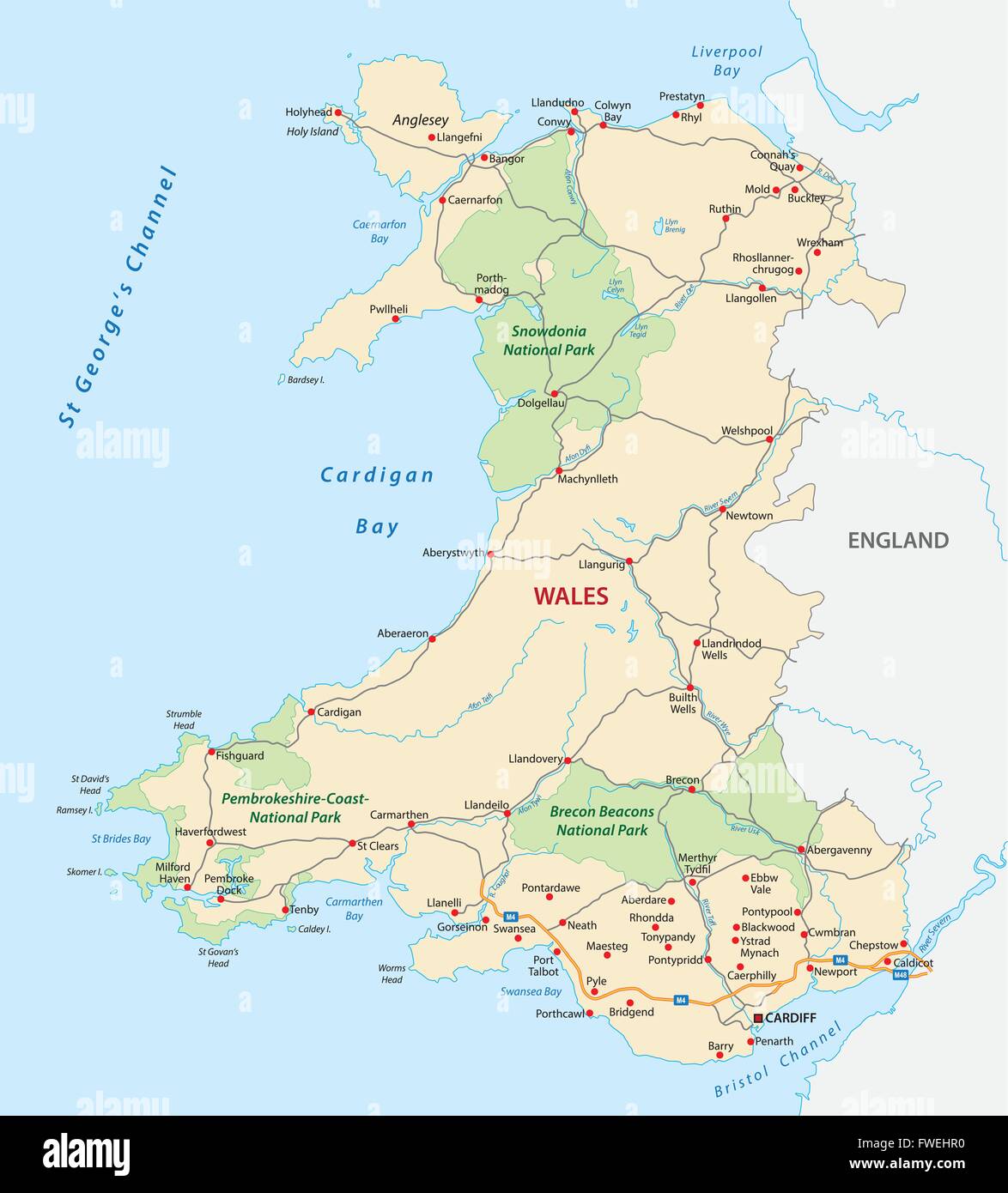 Wales road et du parc national de la carte Illustration de Vecteur