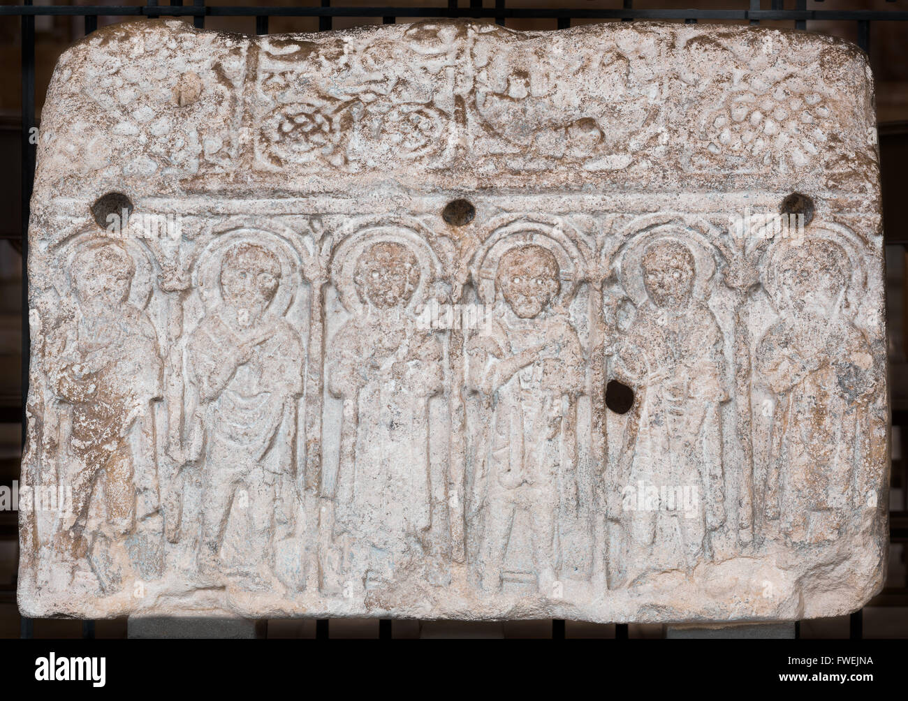 La sculpture sur pierre Saxon appelée la pierre sculptée probablement Hedda, AD 871. Banque D'Images