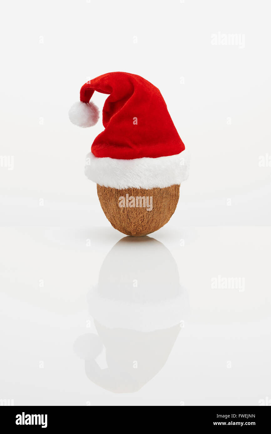 Coconut with Christmas hat Banque D'Images