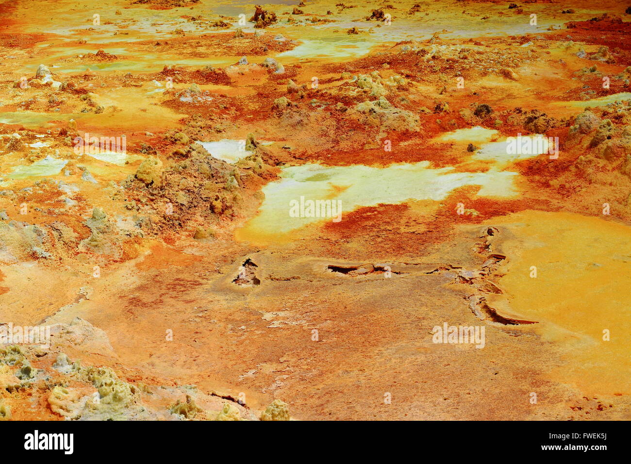 La hausse sur le lac d'Karum-Assale Dallol. Dépôts de sylvinite -KCL carnallite -KMGCL3.6(H2O)- et -kainite KMG(SO4)CL.3H20. Danakil Banque D'Images