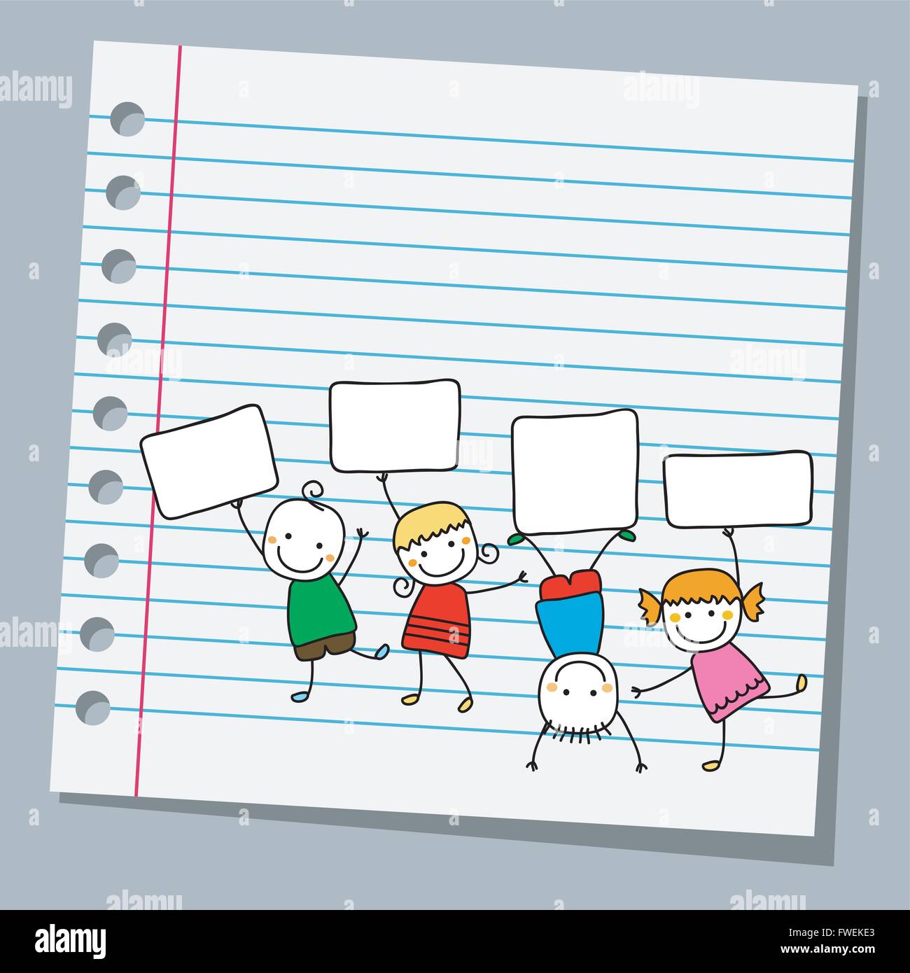 Feuilles de carnet enfants heureux avec des bannières Illustration de Vecteur