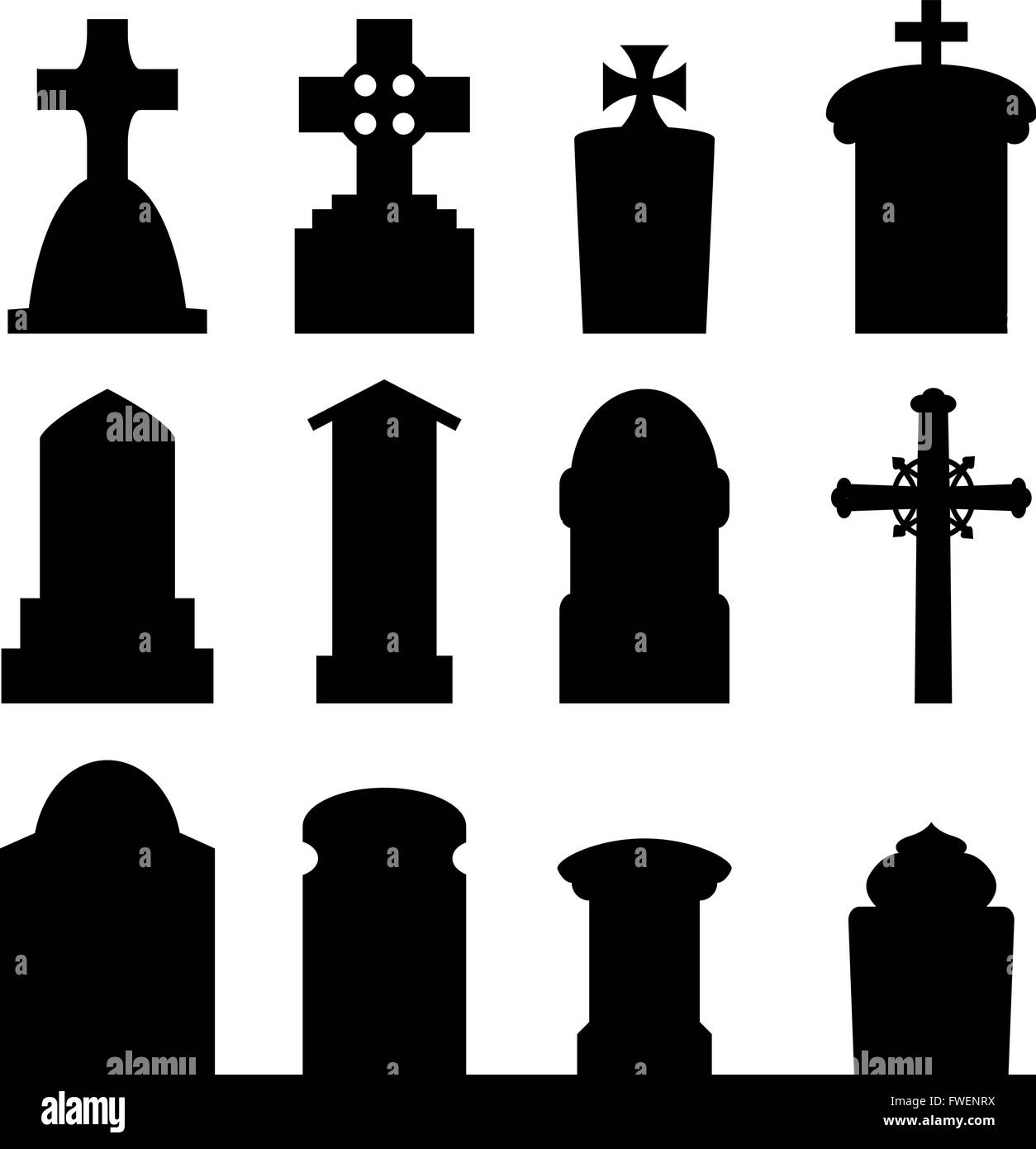 Ensemble de pierre tombale, pierre tombale et silhouette de tombstone en europe style. vector illustration. Illustration de Vecteur