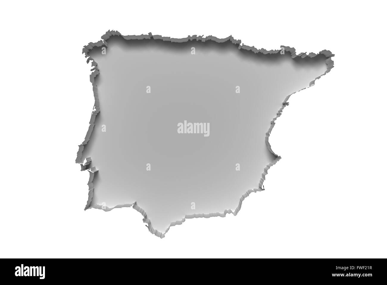 Le rendu 3D de l'ossature de la péninsule ibérique en carte blanche mur blanc Banque D'Images Le rendu 3D de l'ossature de la péninsule ibérique en carte blanche mur blanc Banque D'Images