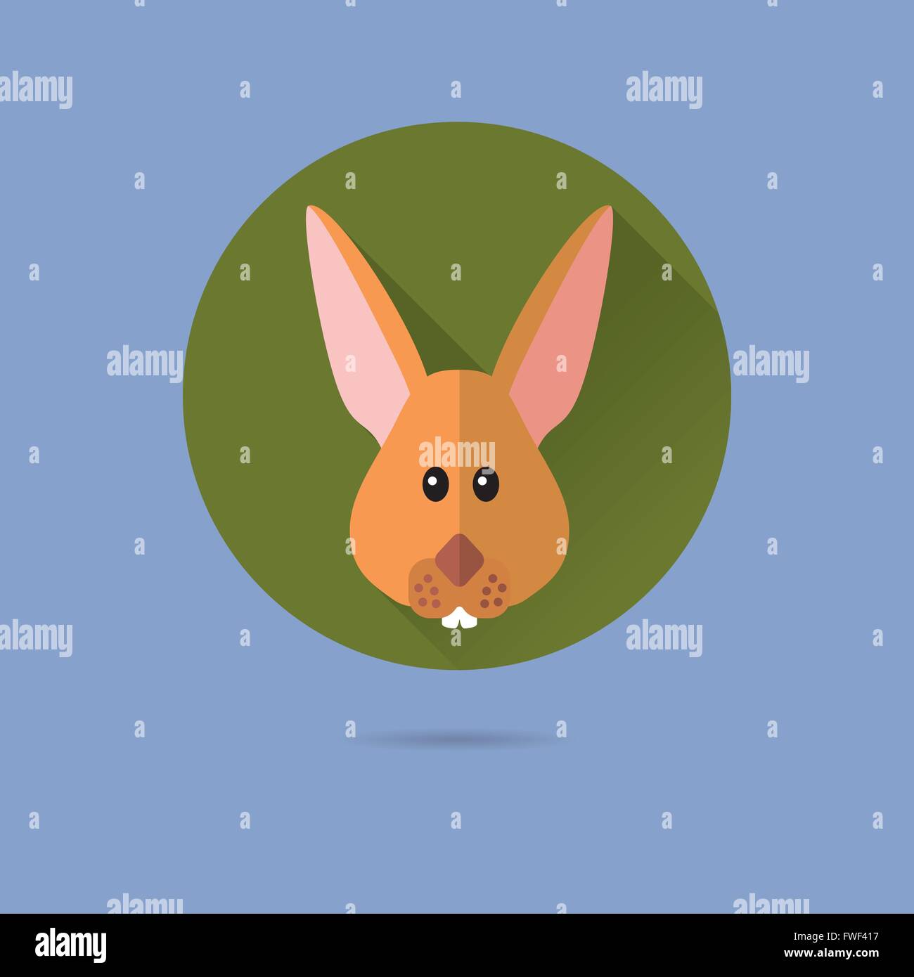 Design plat lapin ombre portée de l'icône vecteur en cercle sur fond bleu pastel Illustration de Vecteur