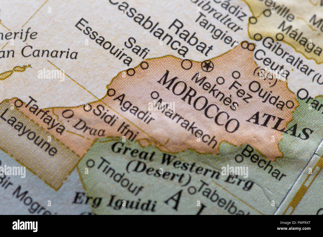 Globe Macro détail de la carte Maroc Banque D'Images
