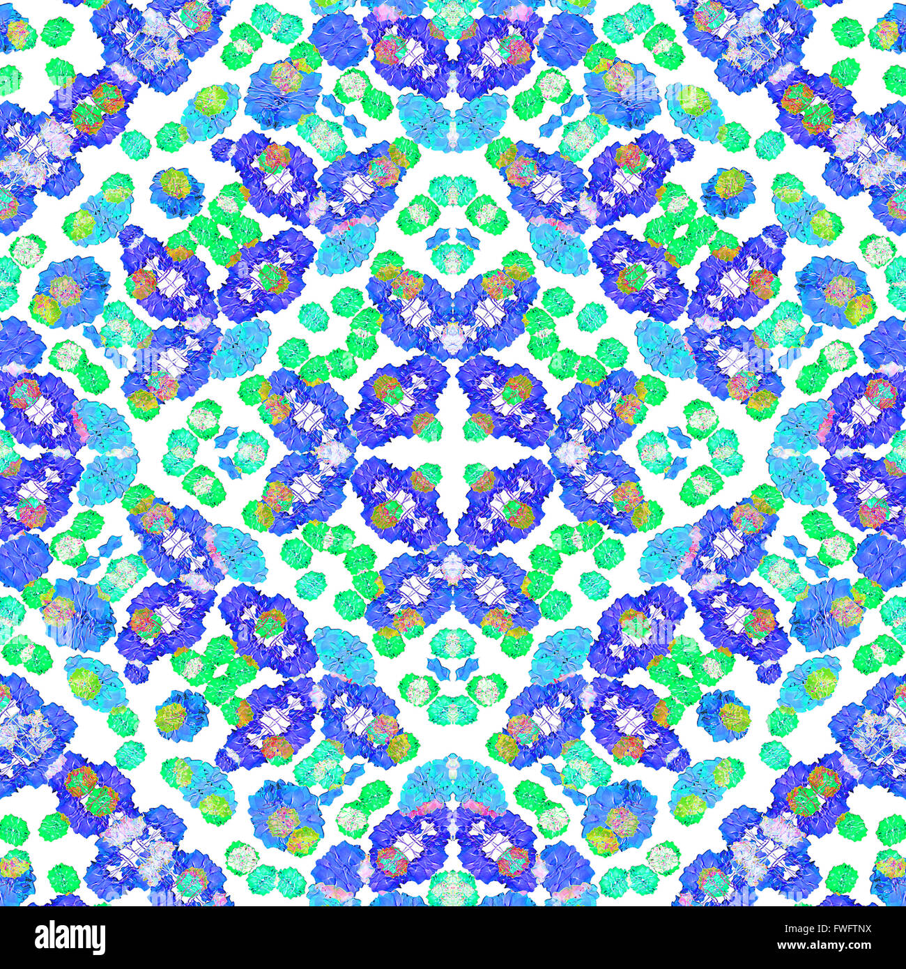La technique de collage numérique transparente floral stylisé vérifier pattern design dans des couleurs froides contre fond blanc. Banque D'Images