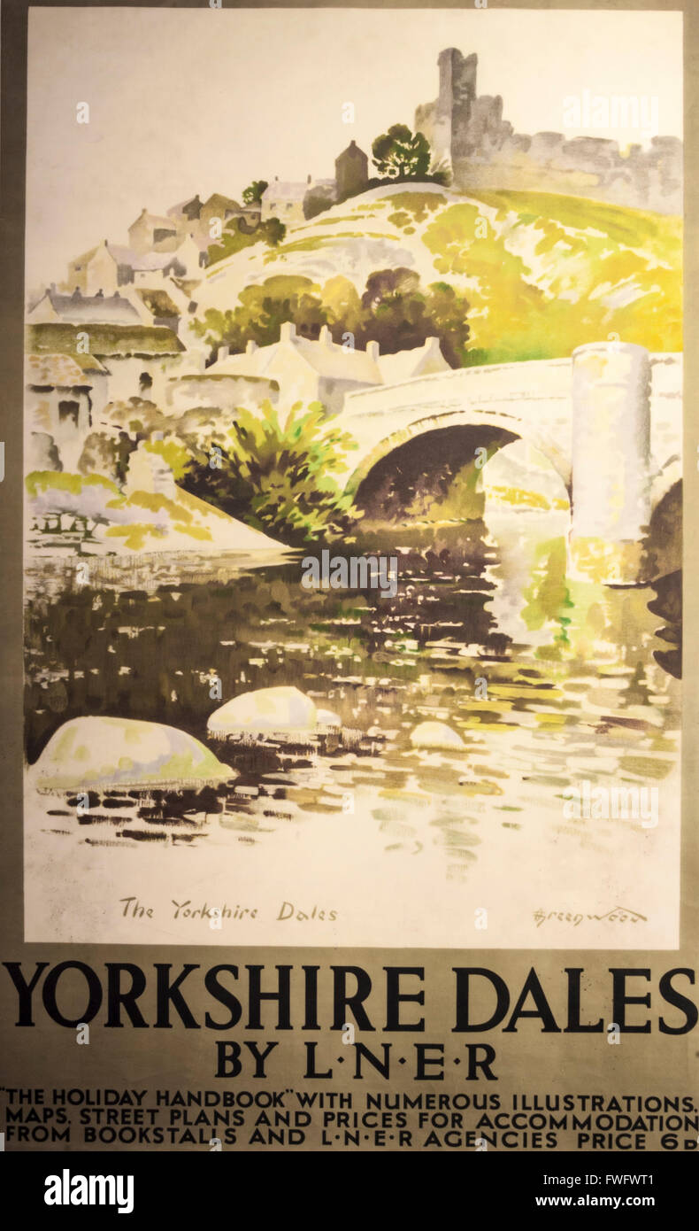 Vintage LNER (London and North East Railway) rail affiche annonçant les Yorkshire Dales, Angleterre. UK Banque D'Images