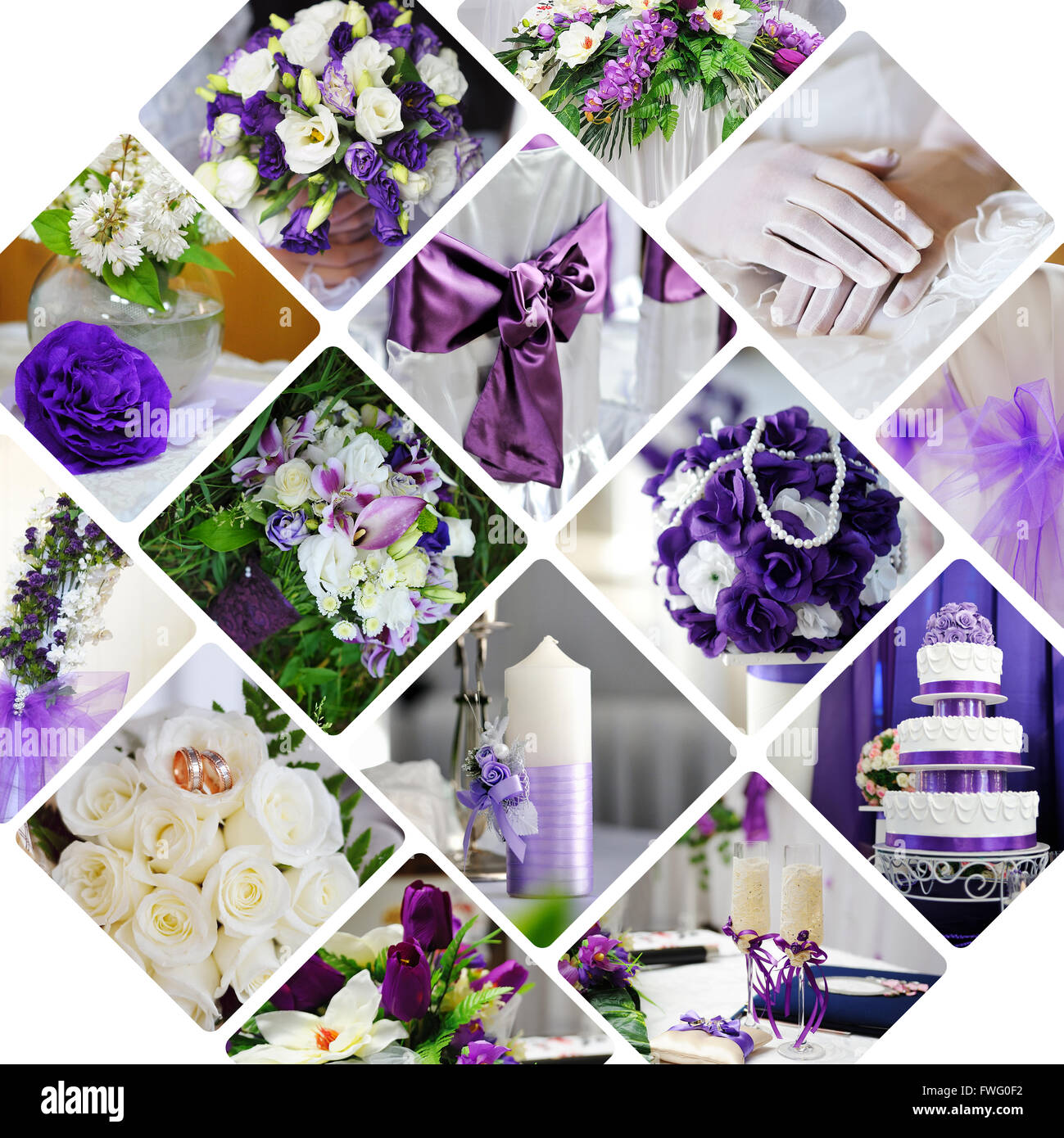 Collage de photos de mariage dans un style violet Banque D'Images