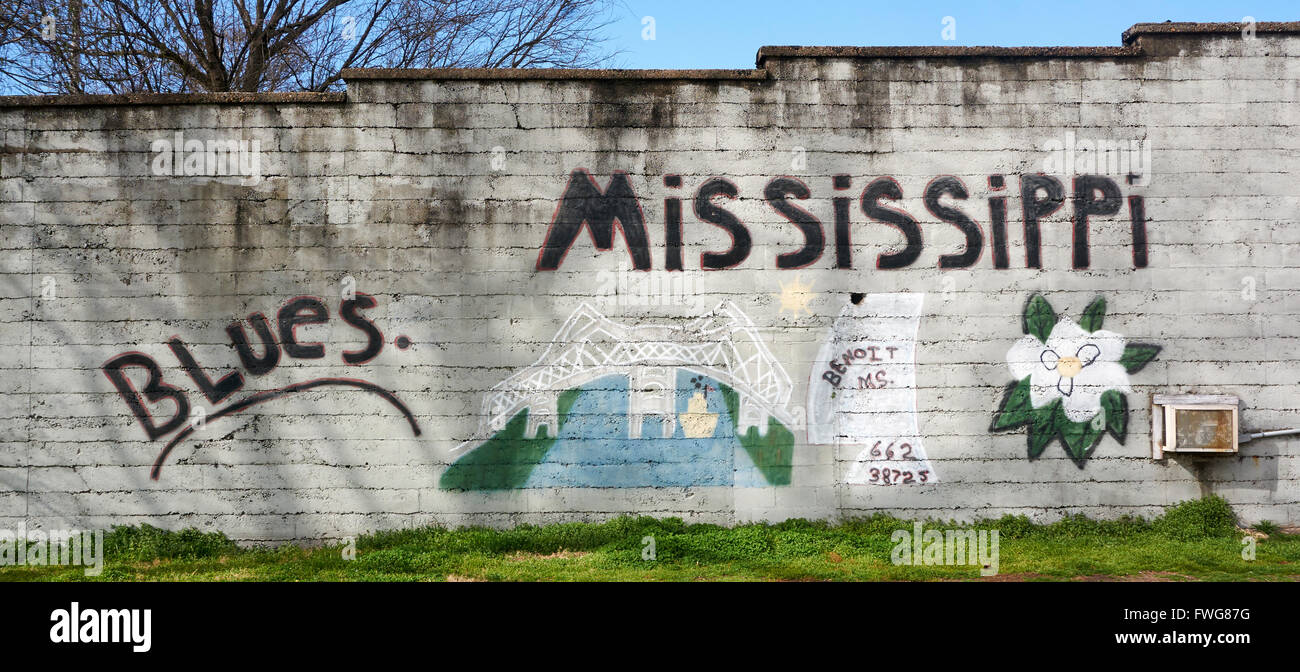 Mississippi Blues murale, l'autoroute 61 près de Clarksdale, MS, ETATS UNIS Banque D'Images