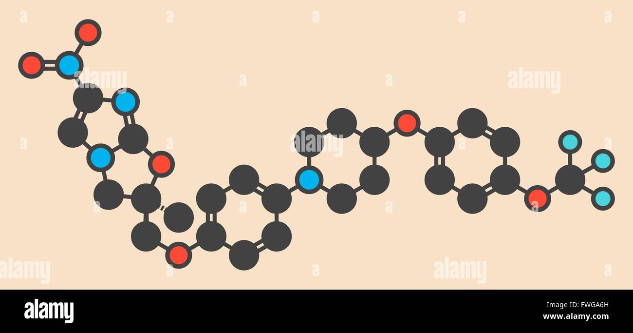 La tuberculose - la Delamanid stylisé molécule formule topologique (structure chimique) les atomes sont représentés par des cercles de couleur : Banque D'Images
