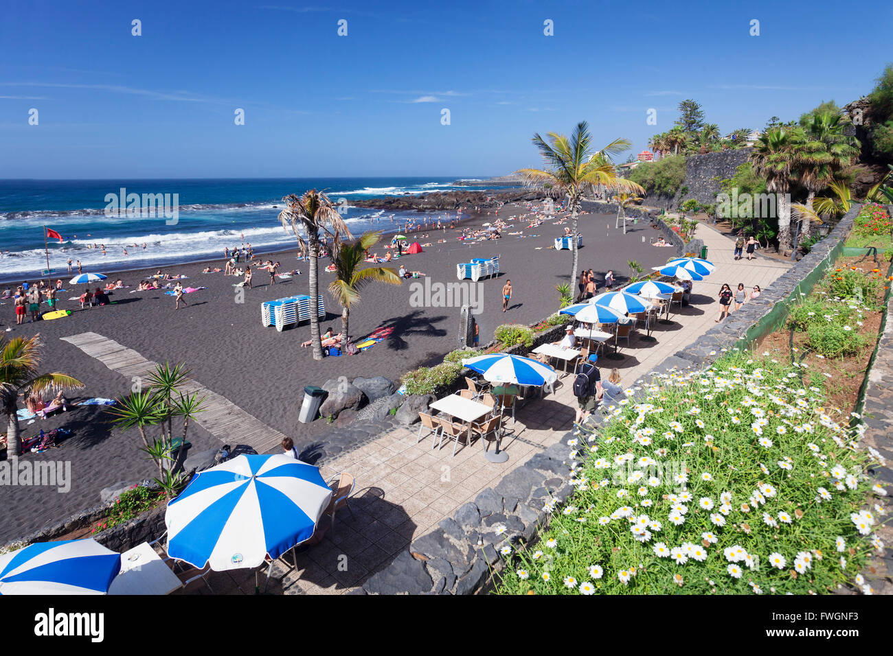 Playa Jardin, Puerto de la Cruz, Tenerife, Canaries, Espagne, Europe, Atlantique Banque D'Images