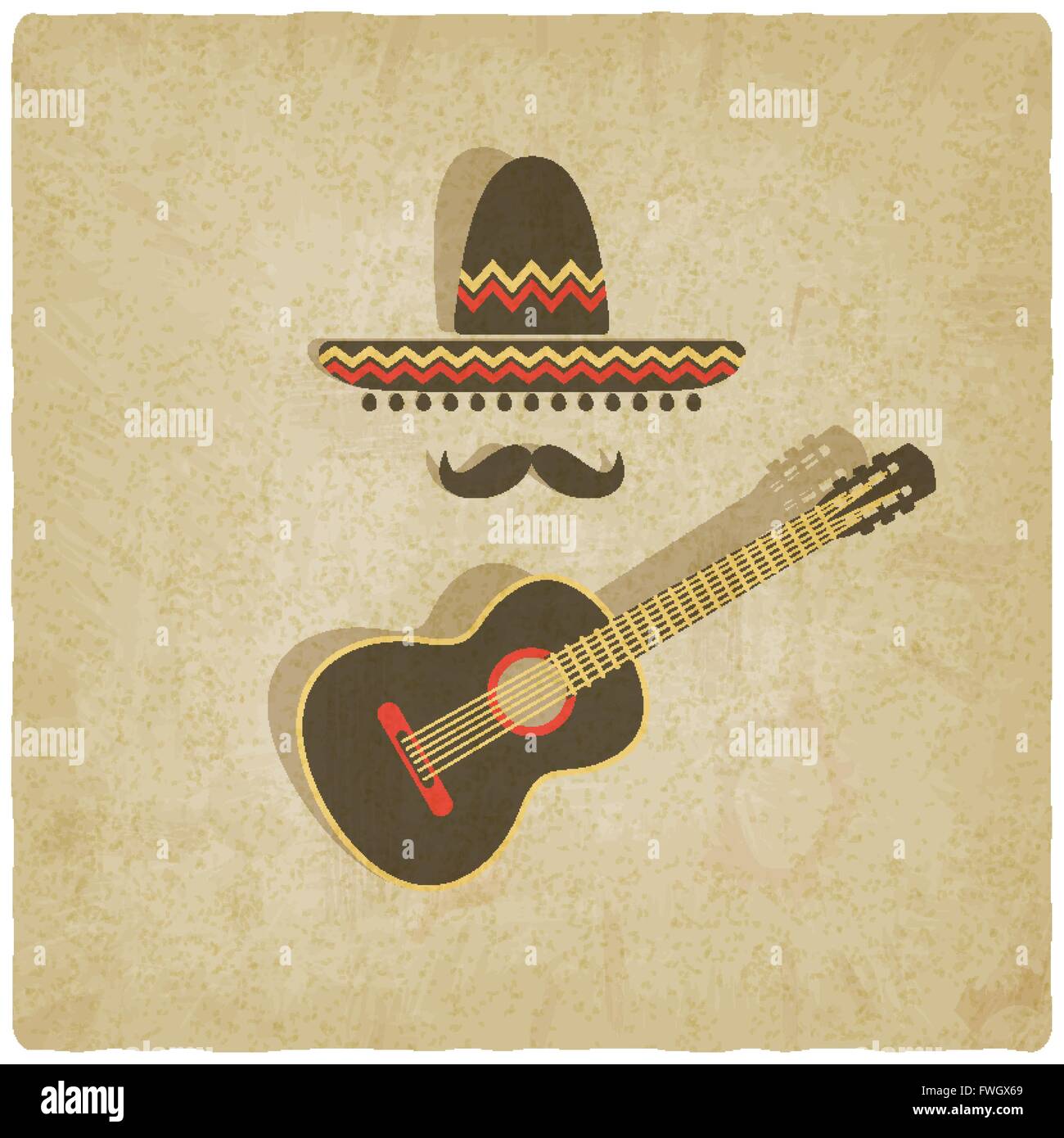 Sombrero mexicain et guitare vieille contexte - vector illustration EPS 10. Illustration de Vecteur