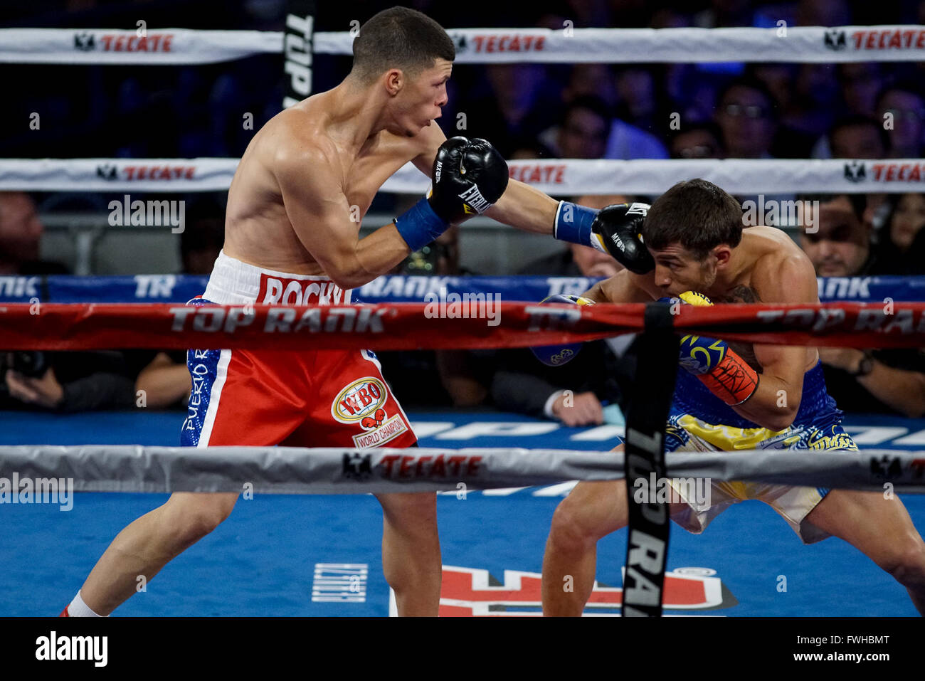 New York, New York, USA. 11 Juin, 2016. ROMAN MARTINEZ (rouge et bleu) et VASYL LOMACHENKO dans un combat de championnat du monde WBO léger junior match au Madison Square Garden de New York City, New York. © Joel Plummer/ZUMA/Alamy Fil Live News Banque D'Images