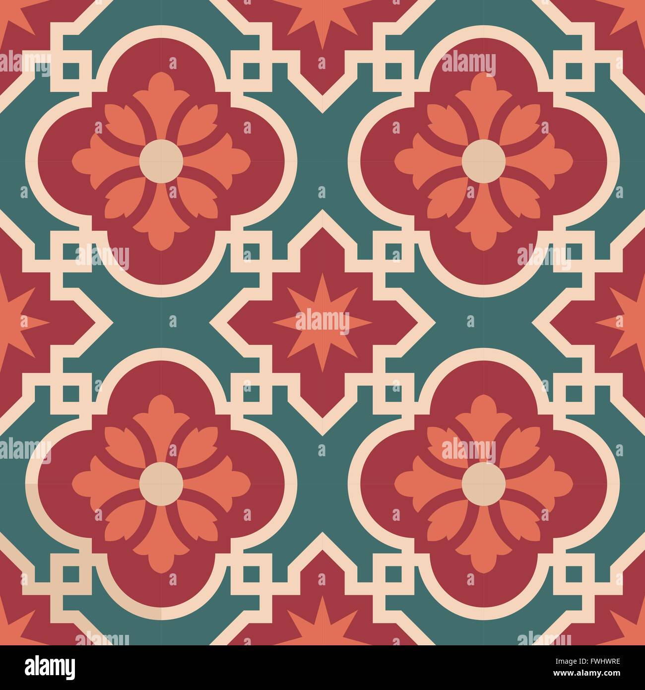 Carreau de sol de mosaïque en céramique Vintage seamless pattern, fleuri rouge traditionnel floral design. Vecteur EPS10. Illustration de Vecteur