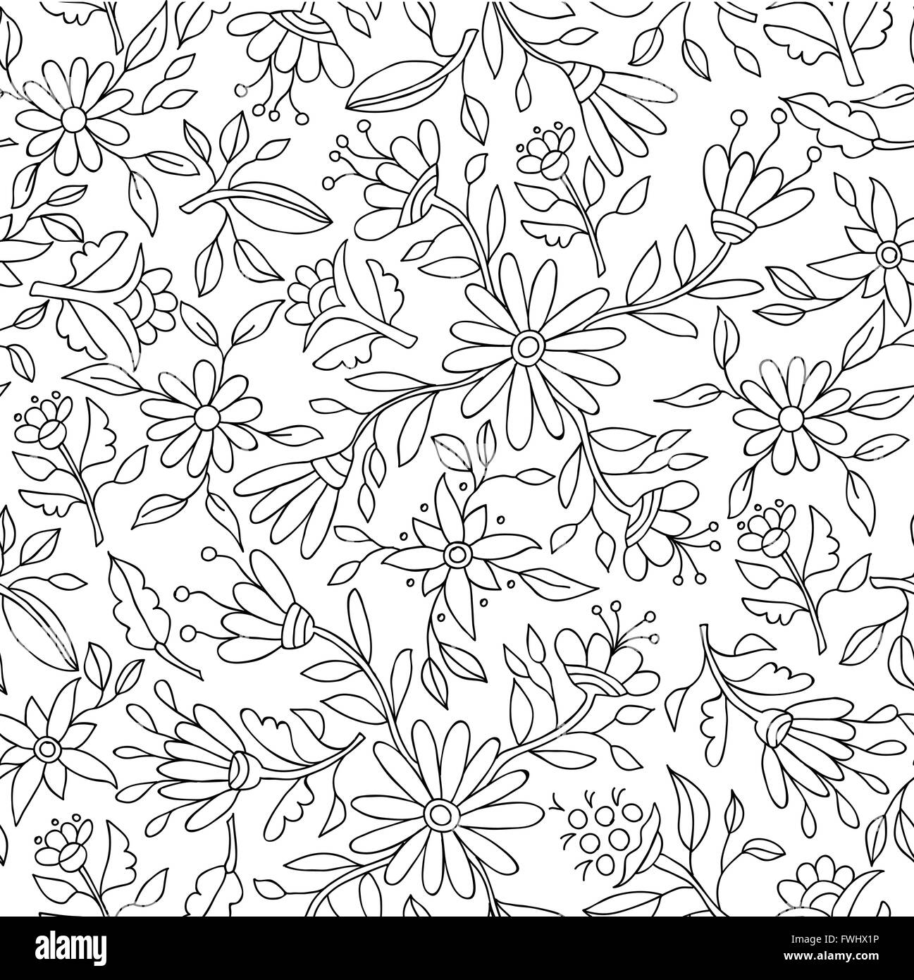 Printemps Floral motif de fond en noir et blanc avec des éléments de la nature et décrit la fleur idéal pour adulte livre à colorier. Spe1 Illustration de Vecteur