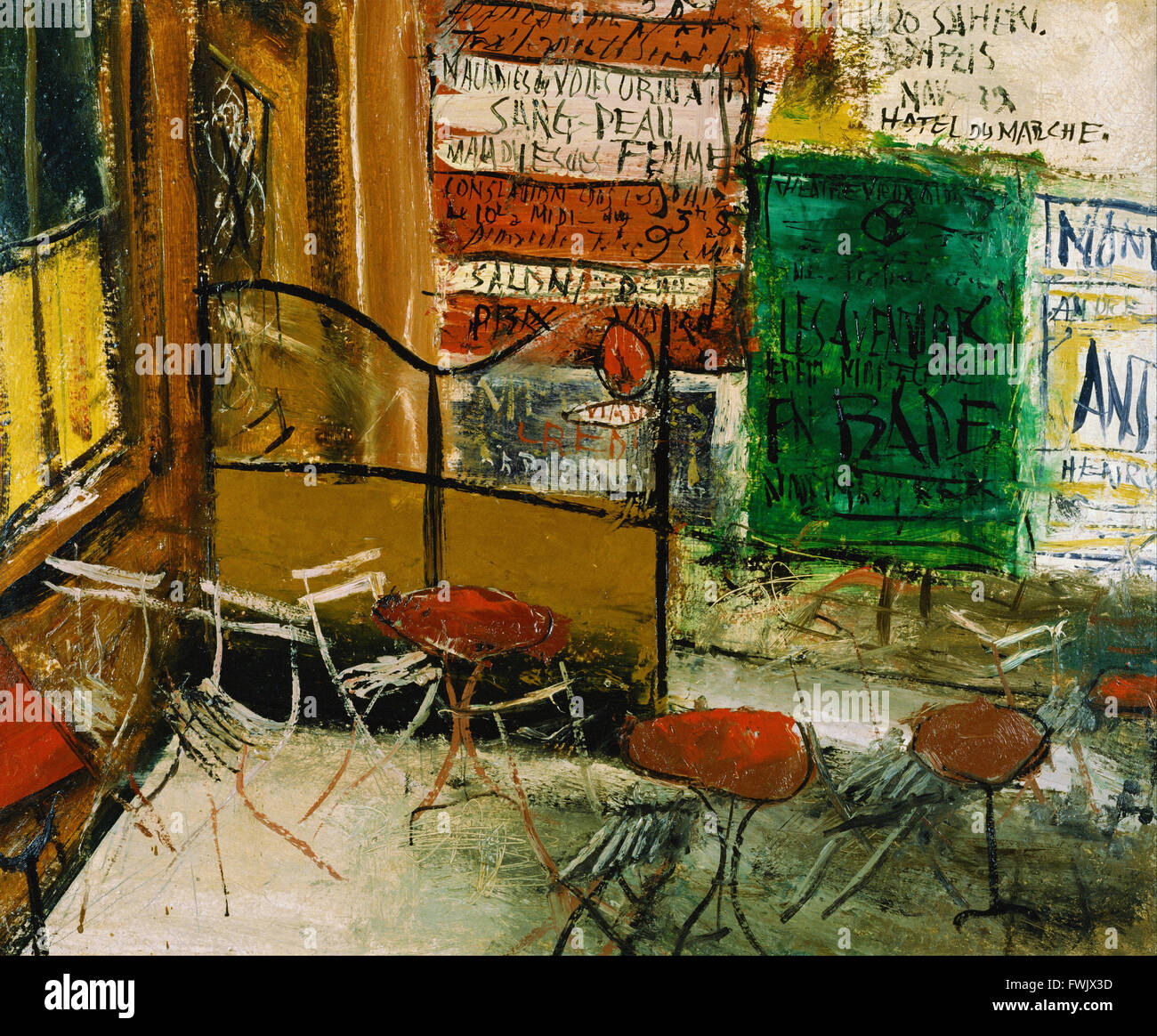 Yuzo Saeki - terrasse de café avec des affiches - Bridgestone Museum of Art, Ishibashi Foundation Banque D'Images Yuzo Saeki - terrasse de café avec des affiches - Bridgestone Museum of Art, Ishibashi Foundation Banque D'Images