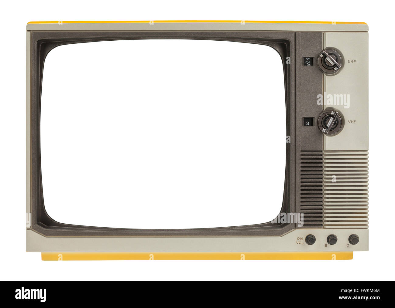 Vieux Téléviseur avec copie espace isolé sur fond blanc. Banque D'Images