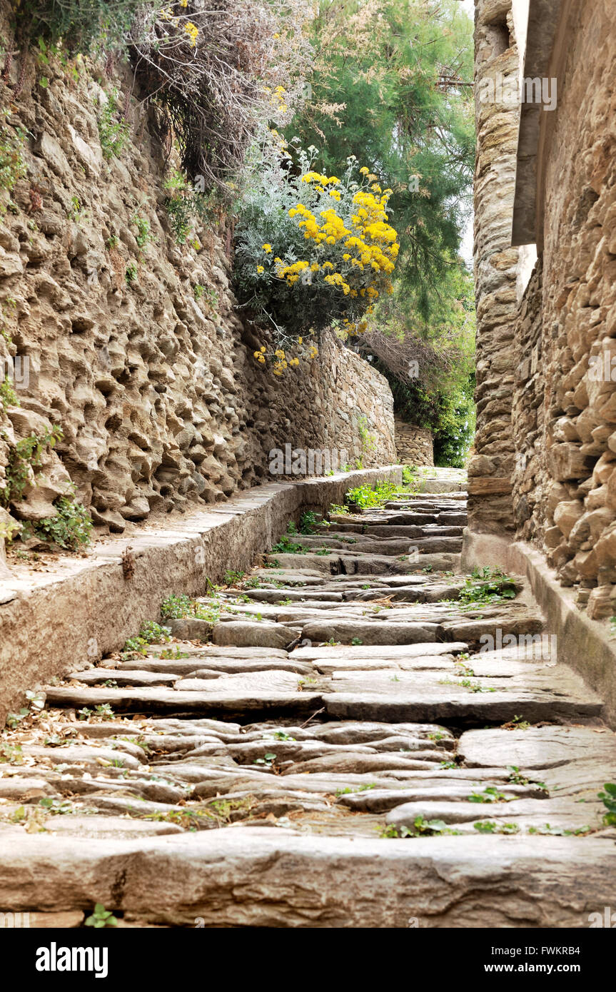 Alley avec des pierres pas d'un village corse Banque D'Images