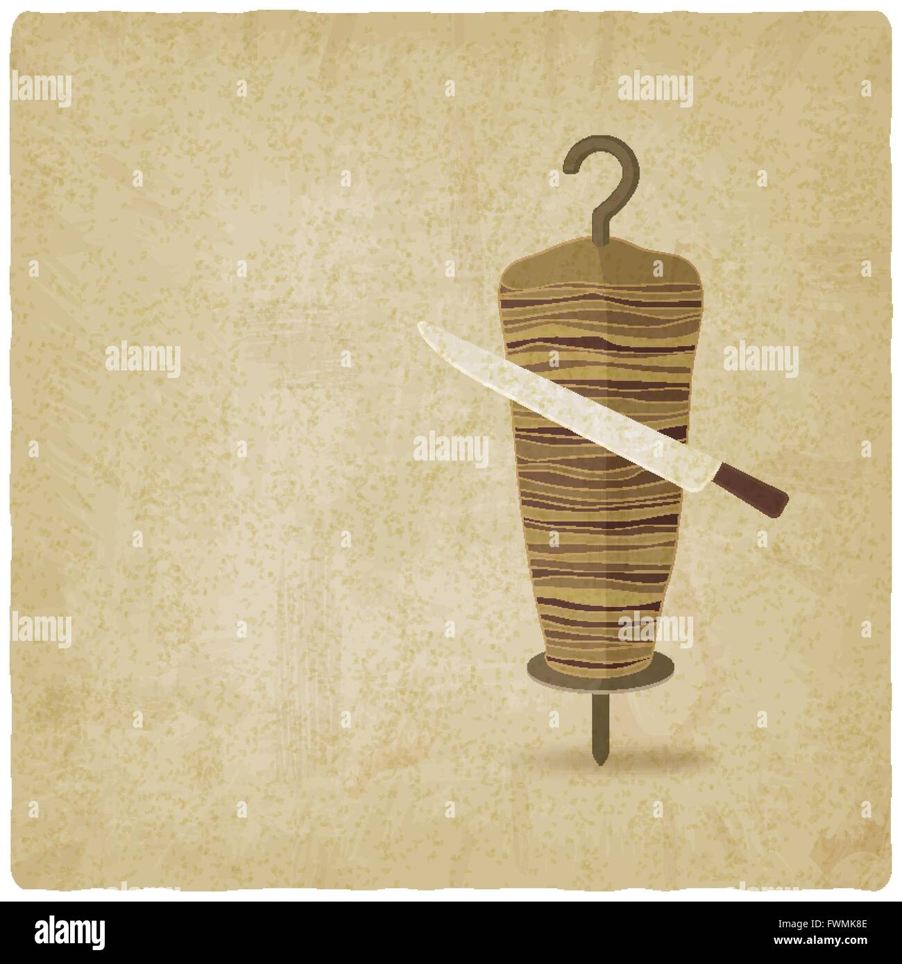 Döner Kebab avec fond vieux couteau - vector illustration EPS 10. Illustration de Vecteur