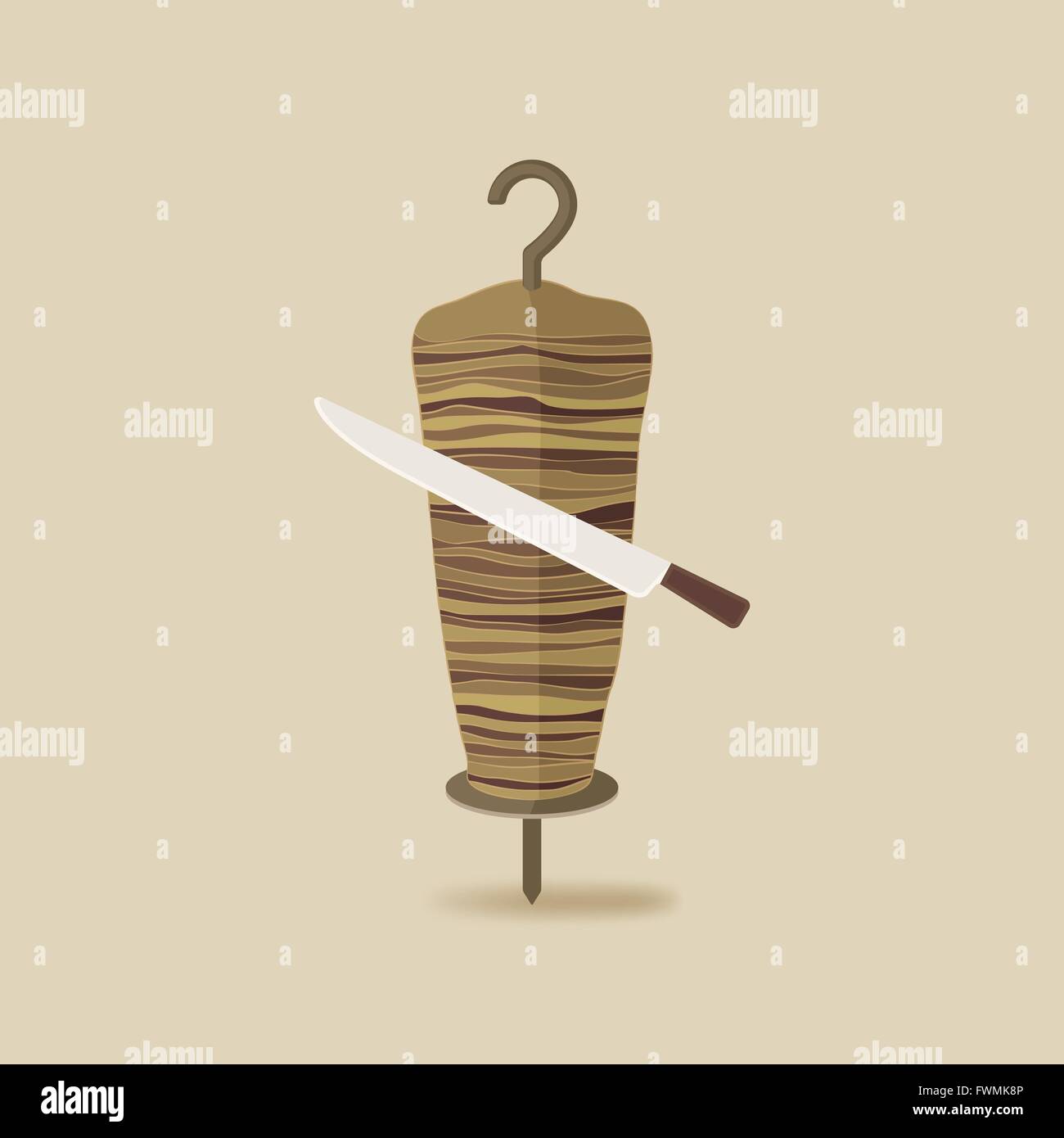 Döner Kebab avec fond vieux couteau - vector illustration EPS 10. Illustration de Vecteur