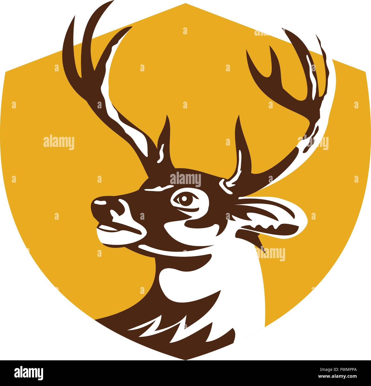Illustration d'une tête de cerf cerf buck à côté de l'écran à l'intérieur set crest fait en style rétro. Illustration de Vecteur