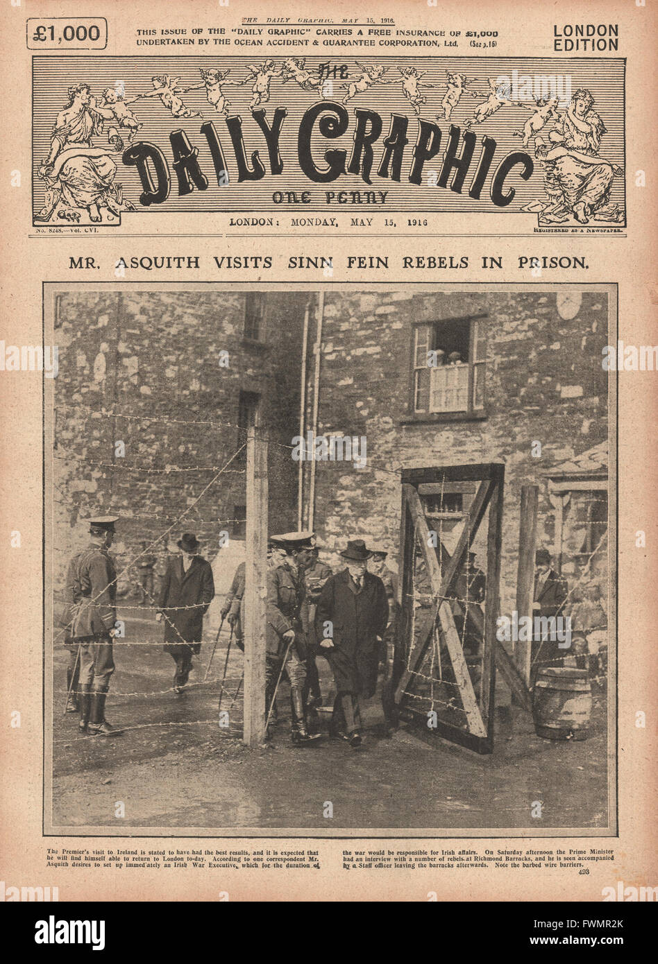 1916 le quotidien Graphic Herbert Asquith visite les rebelles à la caserne de Dublin Banque D'Images