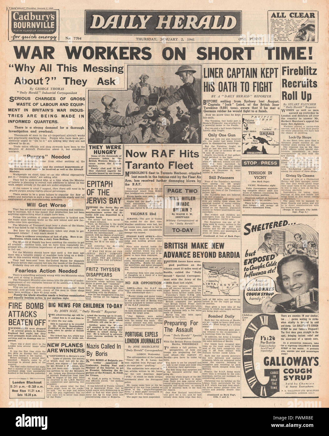 1941 front page Daily Herald Travailleurs sur peu de temps de guerre Banque D'Images