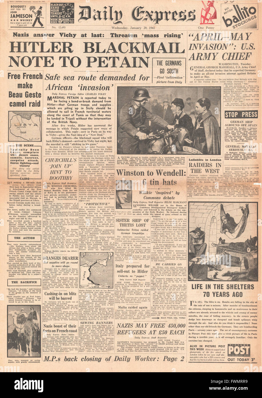 1941 front page Daily Express Offres sur Maréchal Pétain par Hitler Banque D'Images