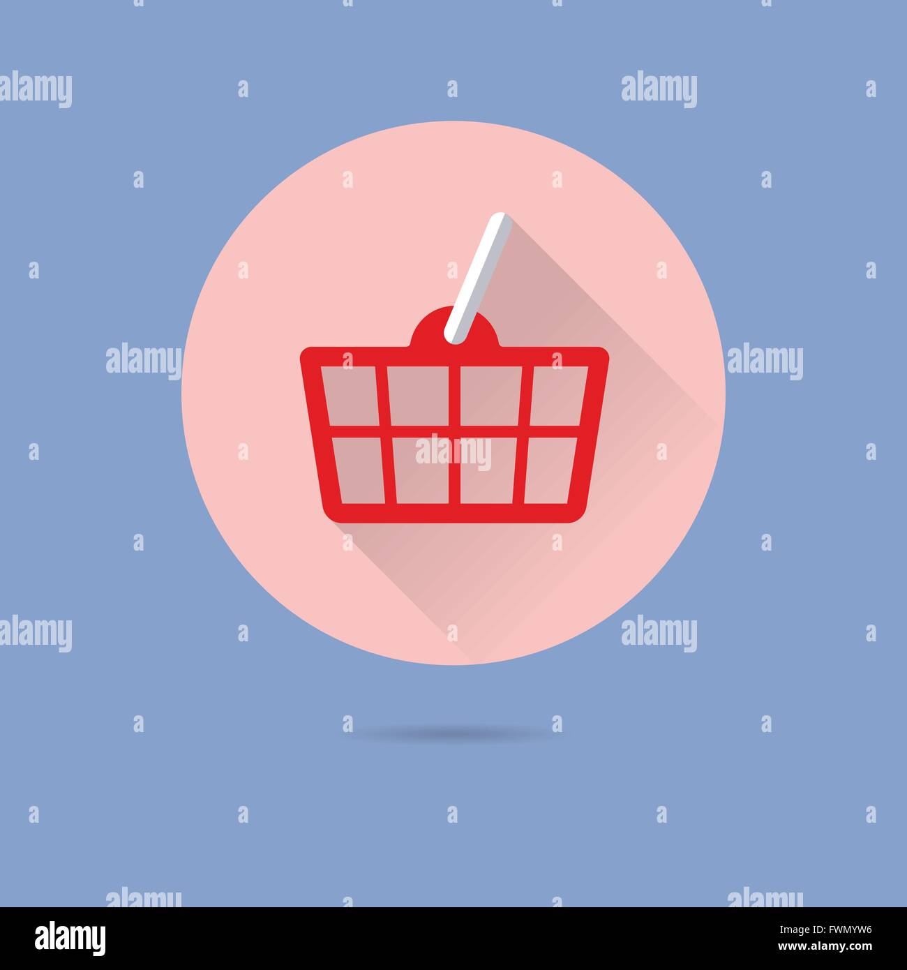 Panier modèle plat long shadow icône vecteur en cercle sur fond bleu pastel Illustration de Vecteur