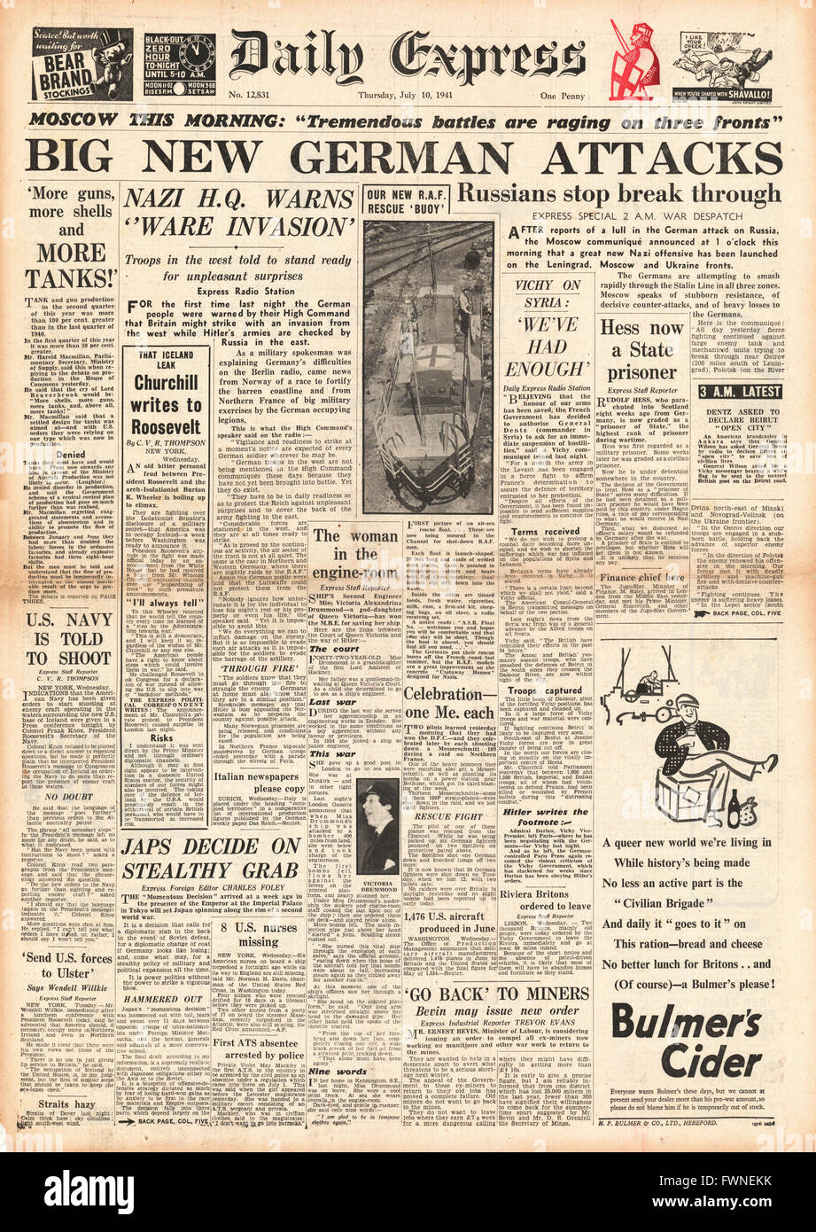 1941 front page Express tous les jours à l'avance les forces allemandes en Russie Banque D'Images