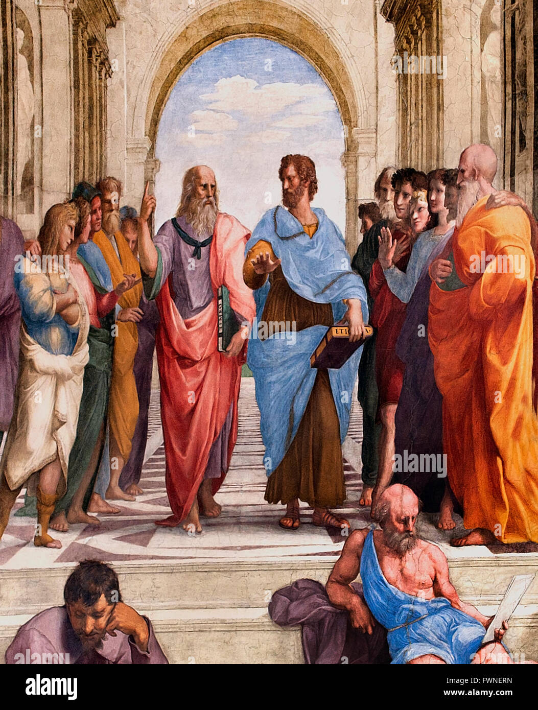 L'École d'Athènes par Alvarez Enciso Domingo 1737 - 1800) était un peintre espagnol, d'après Raphaël (d'après Raffaello Sanzio da Urbino italien) Platon à gauche et Aristote à droite (École d'Athènes, fresque (1508-11) peinte par l'artiste Raphaël, dans la strophe della Segnatura, une chambre dans les appartements privés du pape Jules II au Vatican.) Banque D'Images