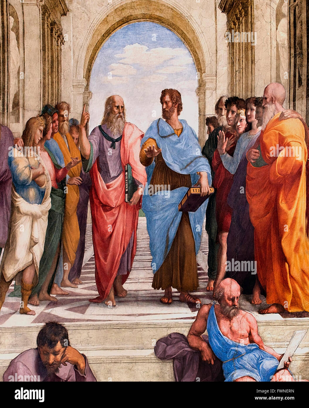 Platon et Aristote sur la gauche l'École d'Athènes (Scuola di Atene ) 1509 - 1511 Chambres de Raphaël (tanze di Raffaello) Raffael Banque D'Images